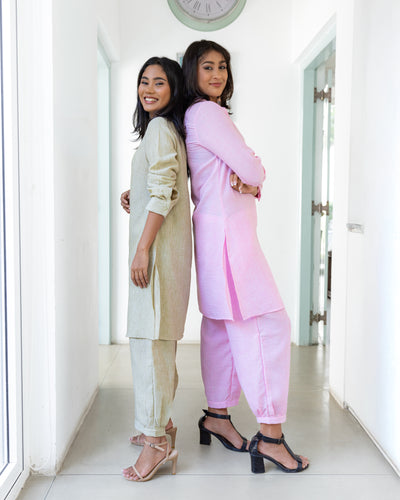 Diya Cotton Tetured Kurthi Top - Pink