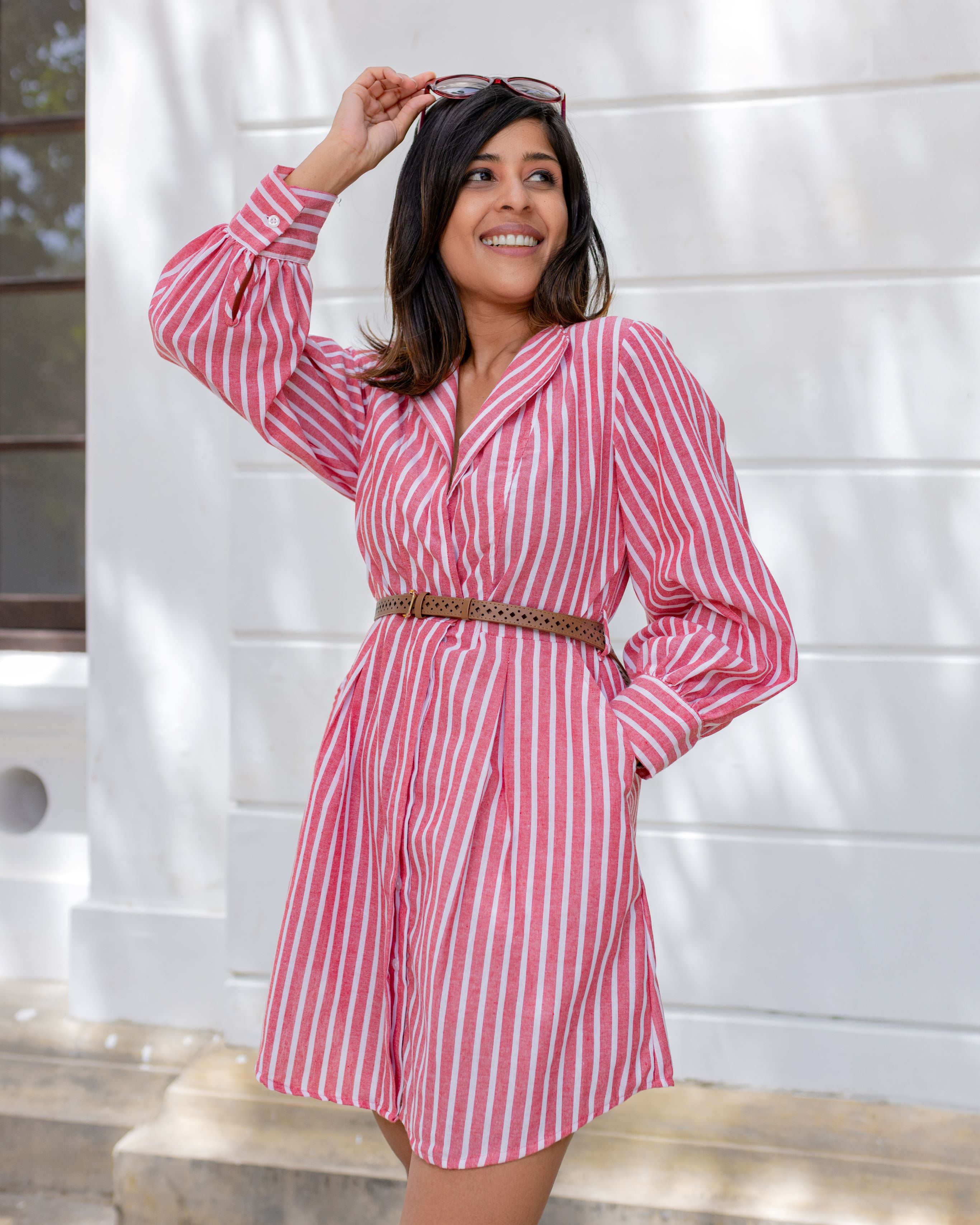 Natalie Shirt Dress -Red Stripe