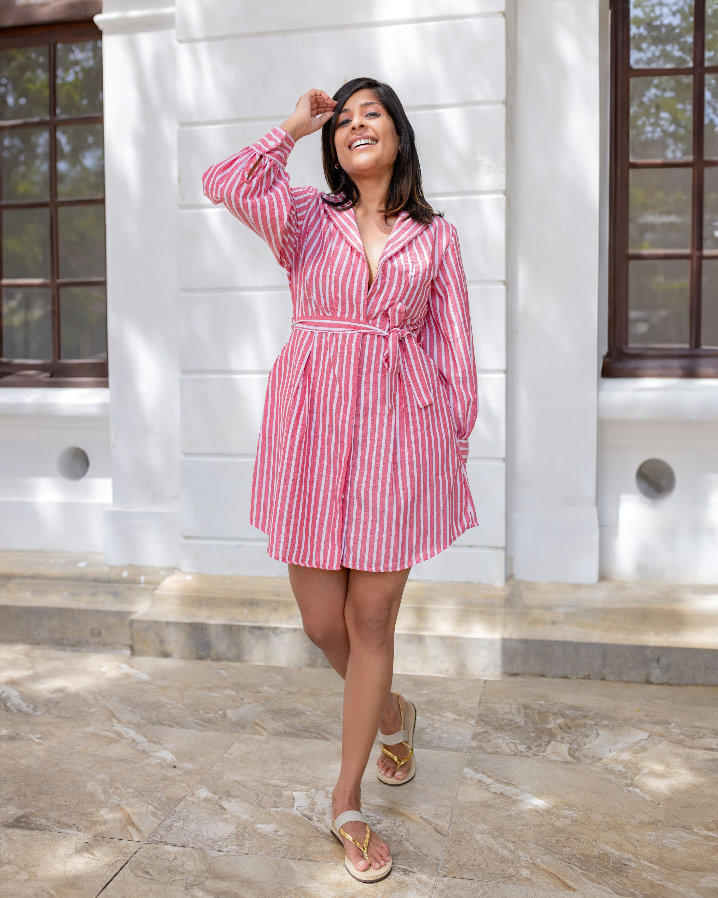 Natalie Shirt Dress -Red Stripe