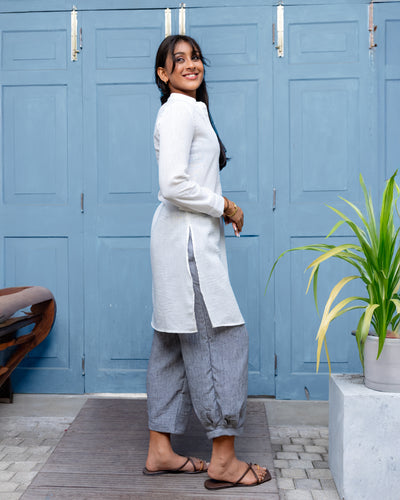 Diya Cotton Tetured Kurthi Top - White