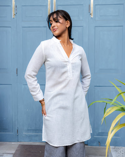 Diya Cotton Tetured Kurthi Top - White