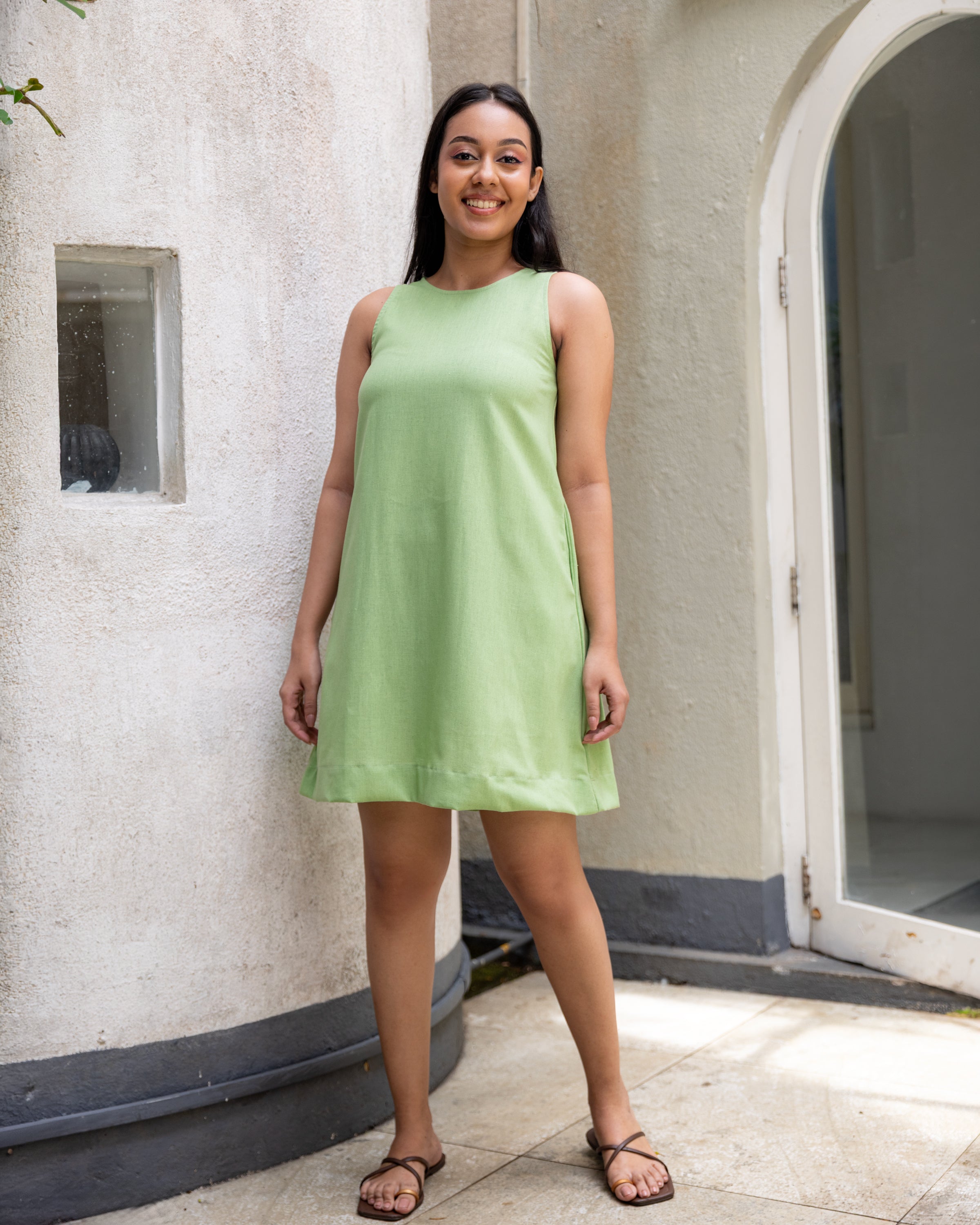 Of Cosy Linen Shift Dress - Light Green