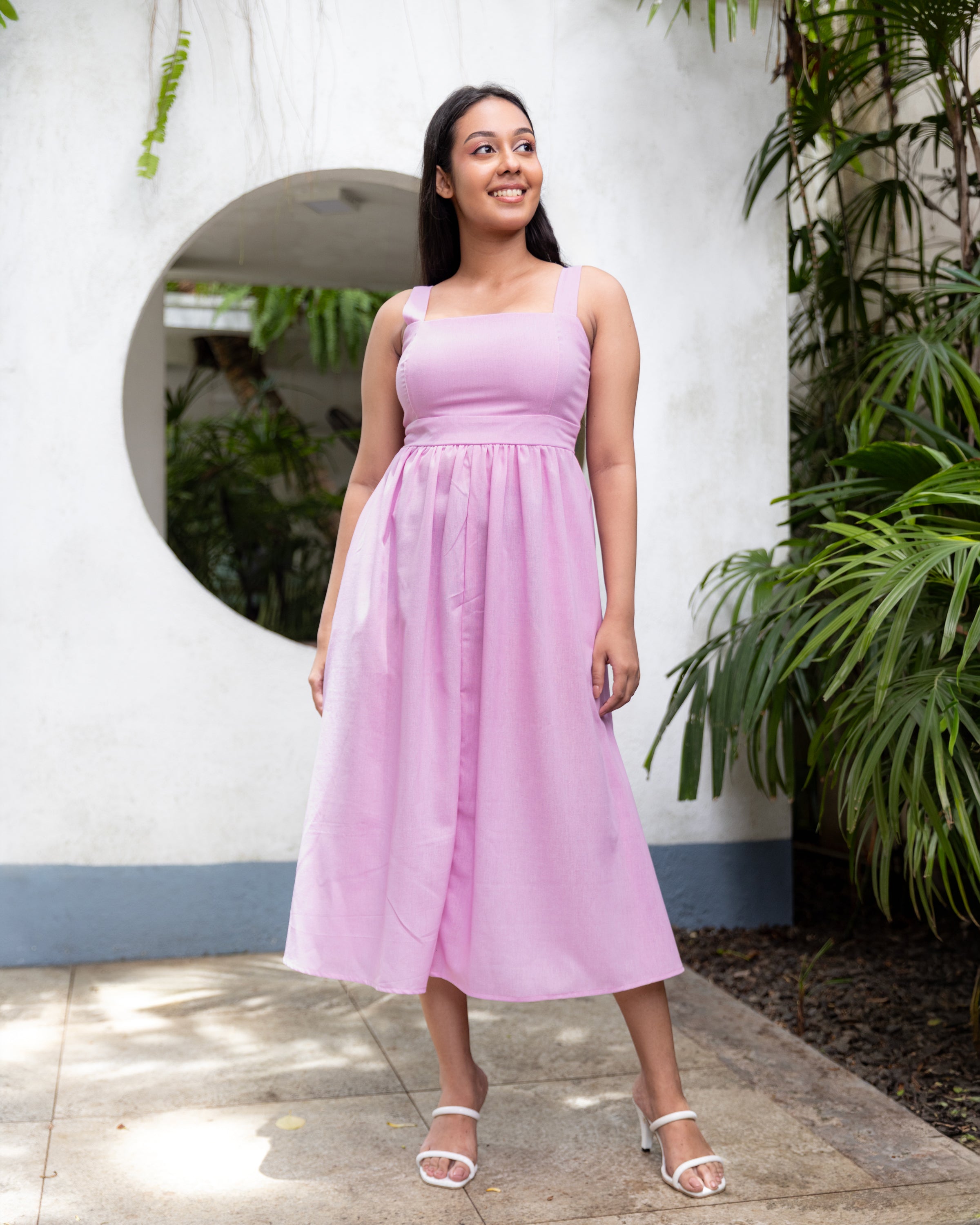 Lady in Peony Linen Shift Dress