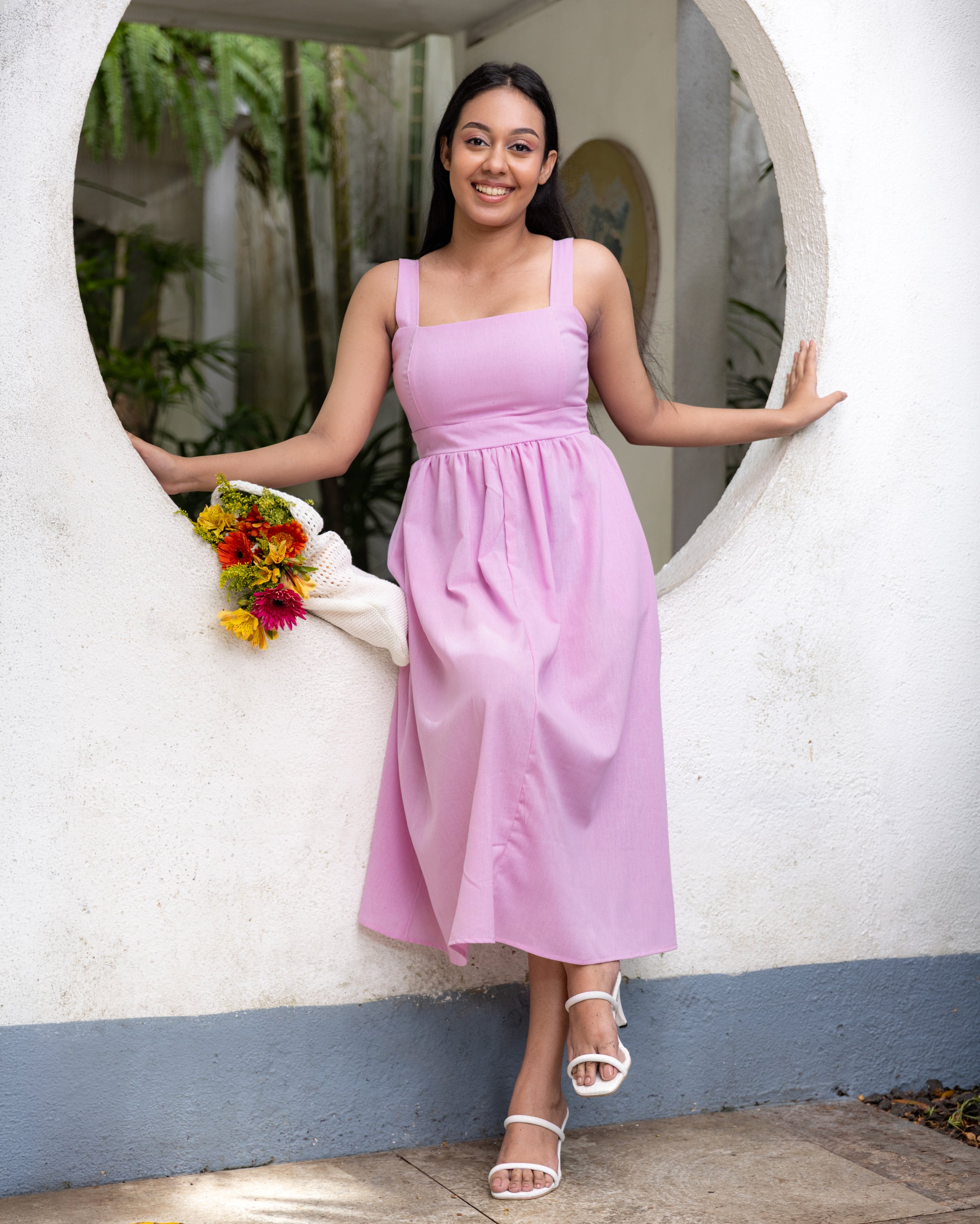 Lady in Peony Linen Shift Dress