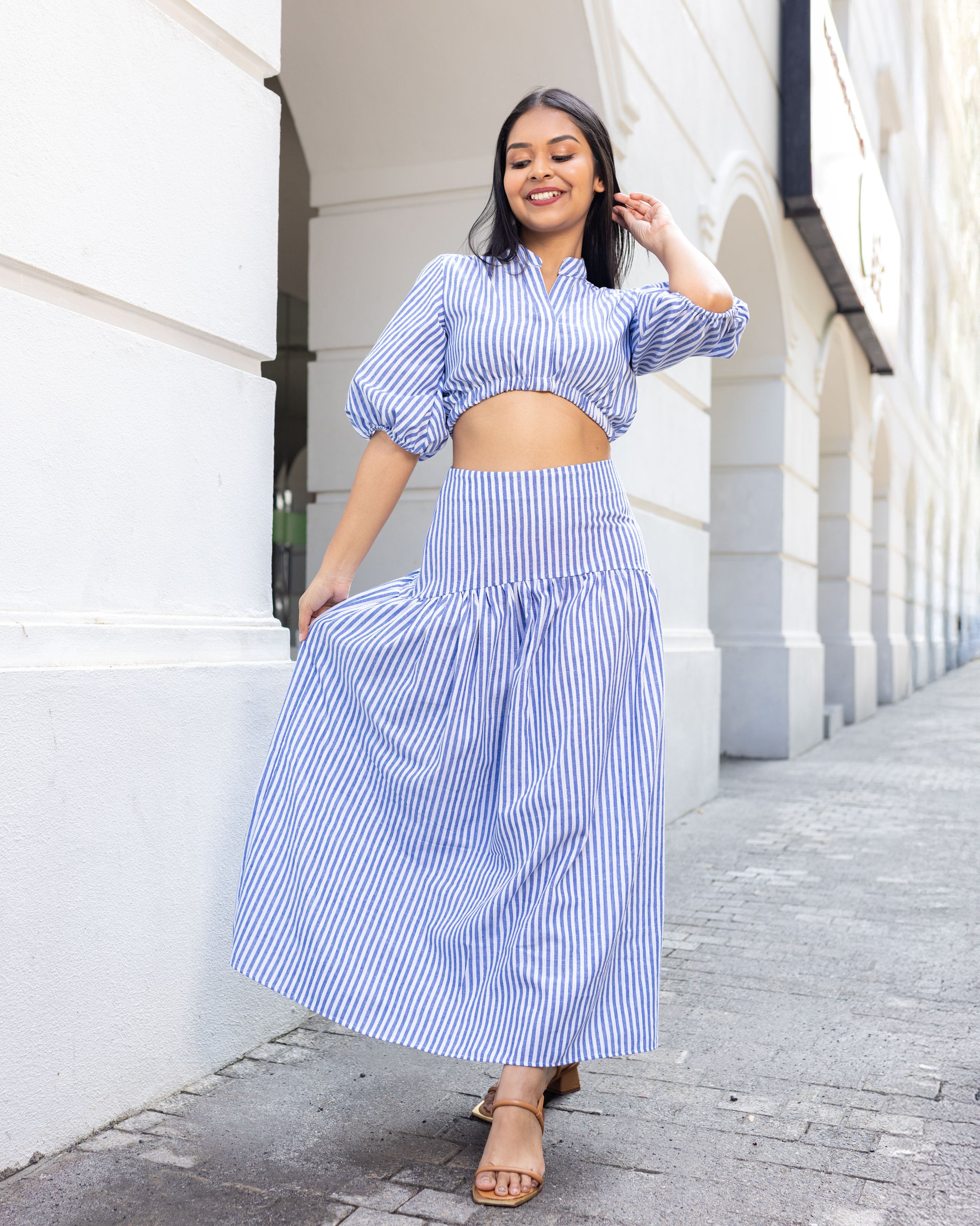 Quinn Crop Top- Blue Stripe