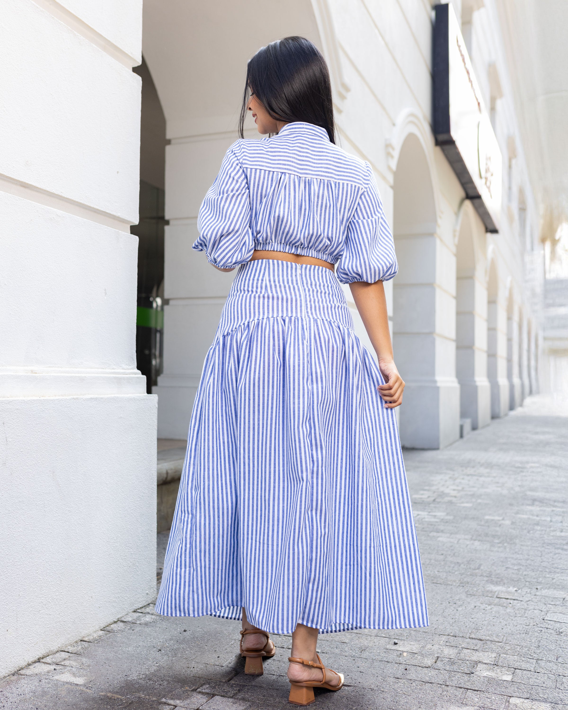 Quinn Maxi Skirt -Blue Stripe