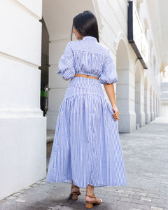 Quinn Maxi Skirt -Dark Blue Stripe