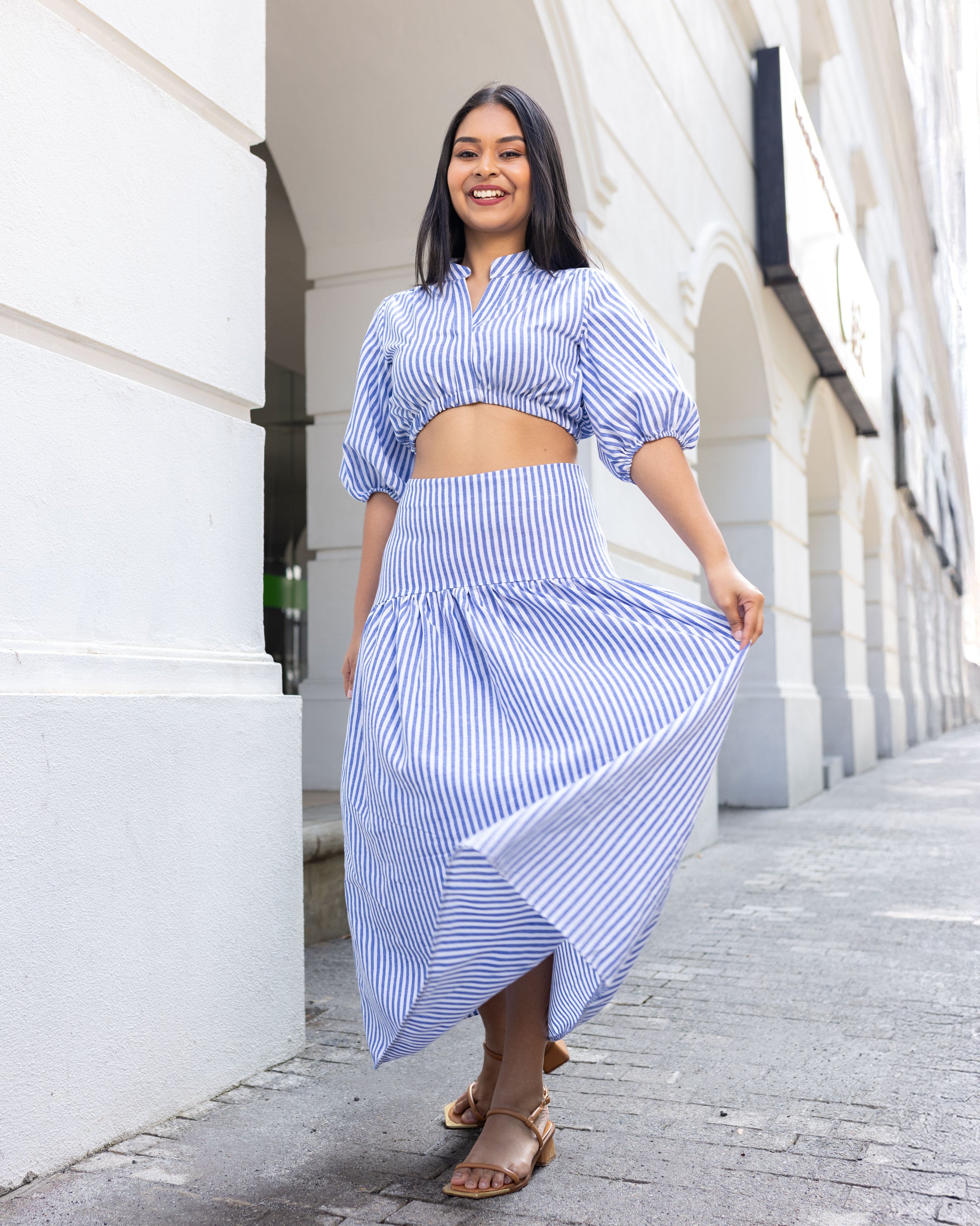 Quinn Maxi Skirt -Blue Stripe