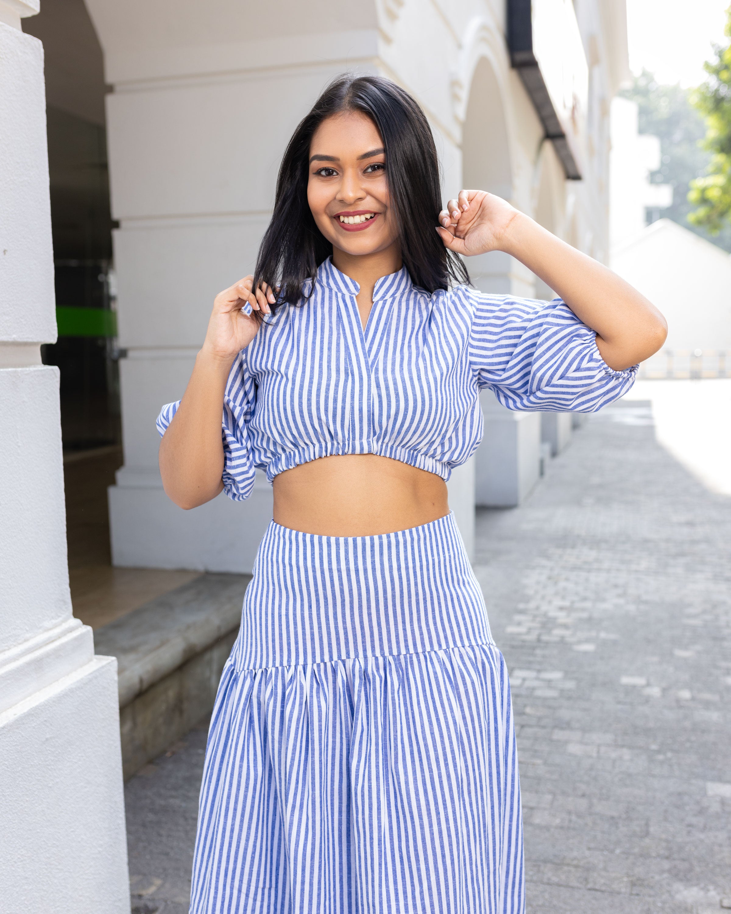 Quinn Crop Top- Blue Stripe