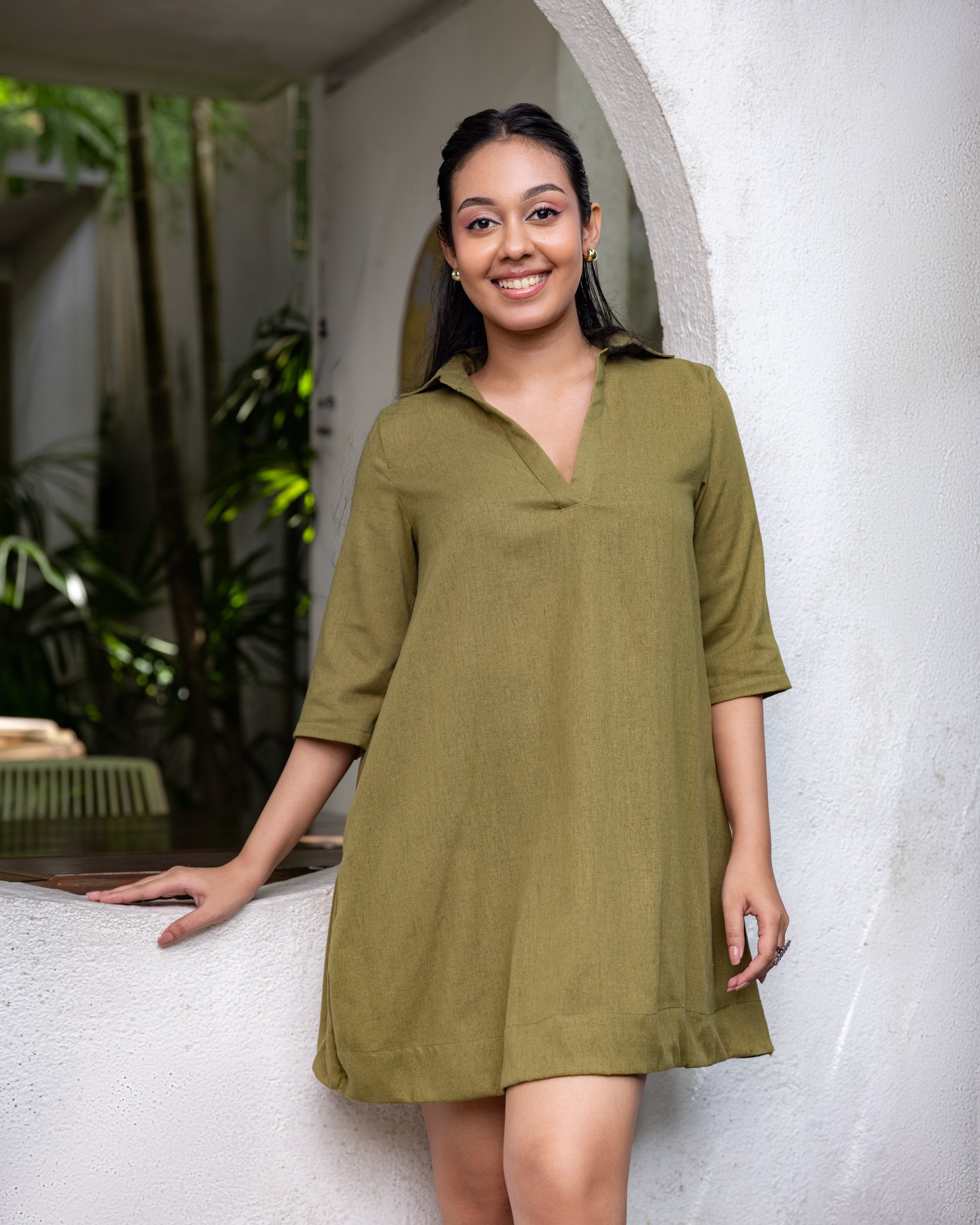 Maisie Linen Shirt Dress - Olive