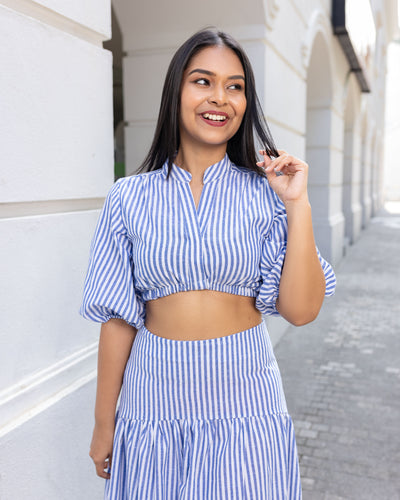 Quinn Maxi Skirt -Dark Blue Stripe