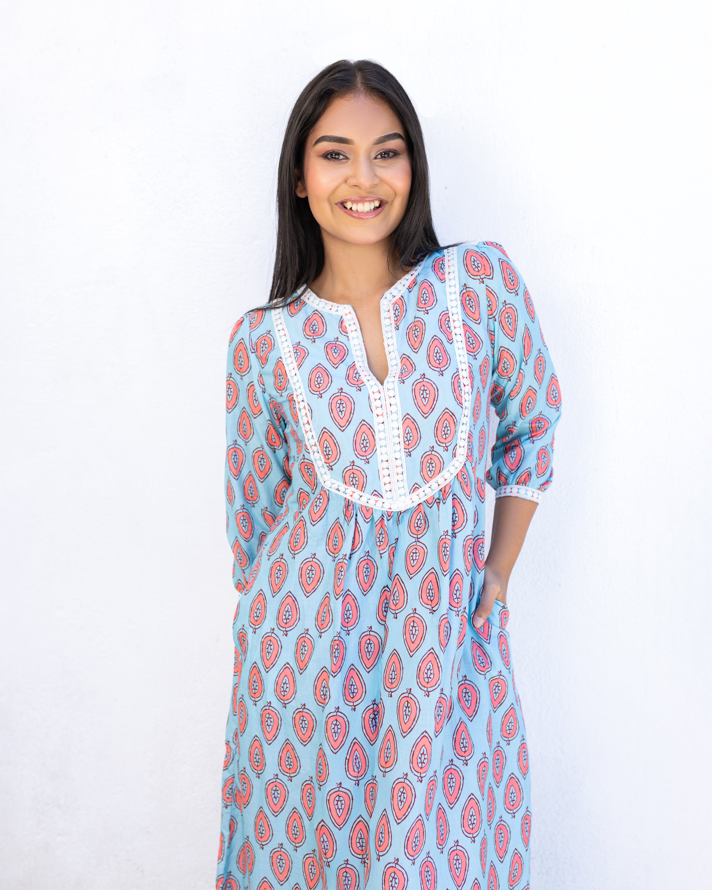 Soniya Kurtha Midi Dress - Pink Printed