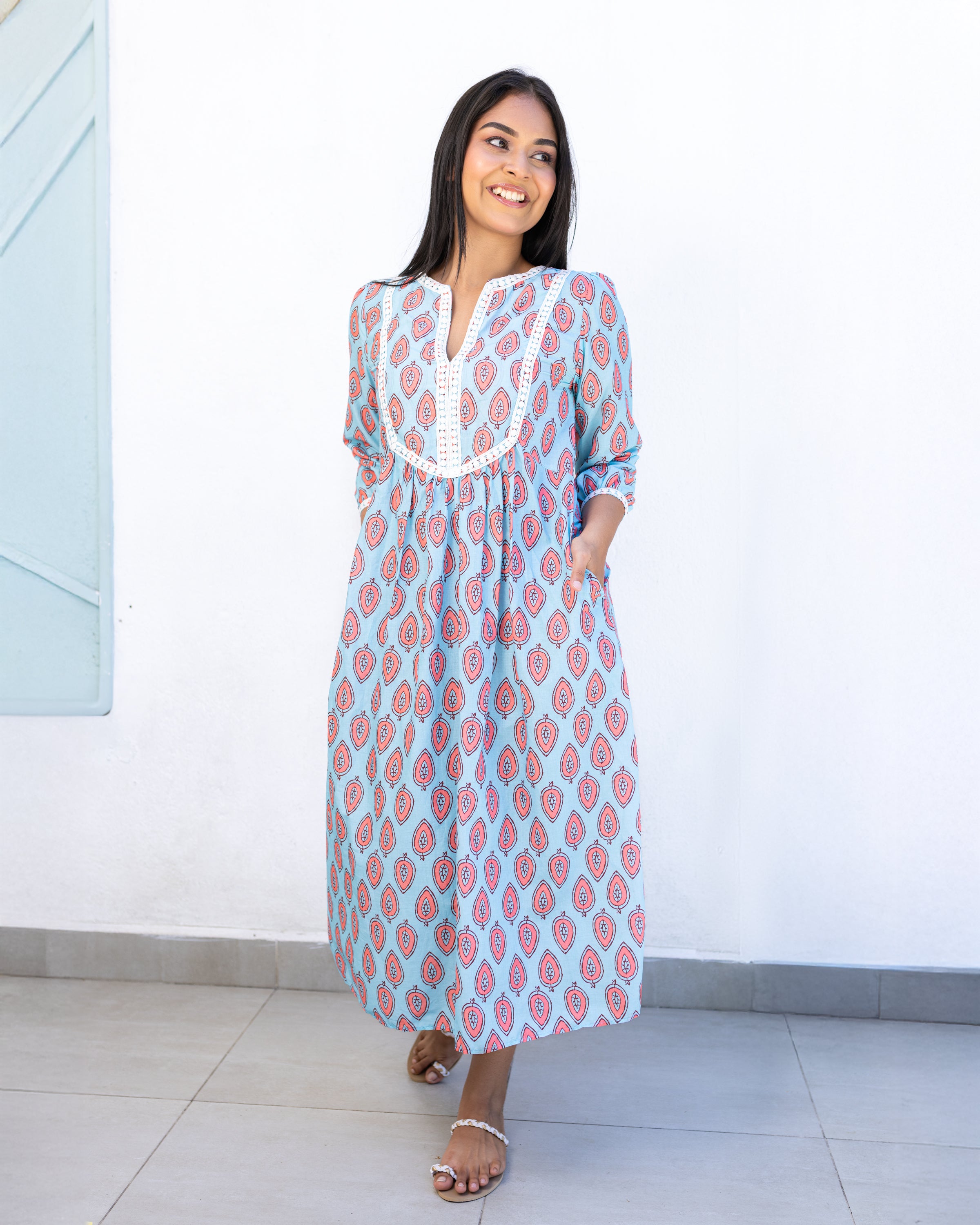 Soniya Kurtha Midi Dress - Pink Printed