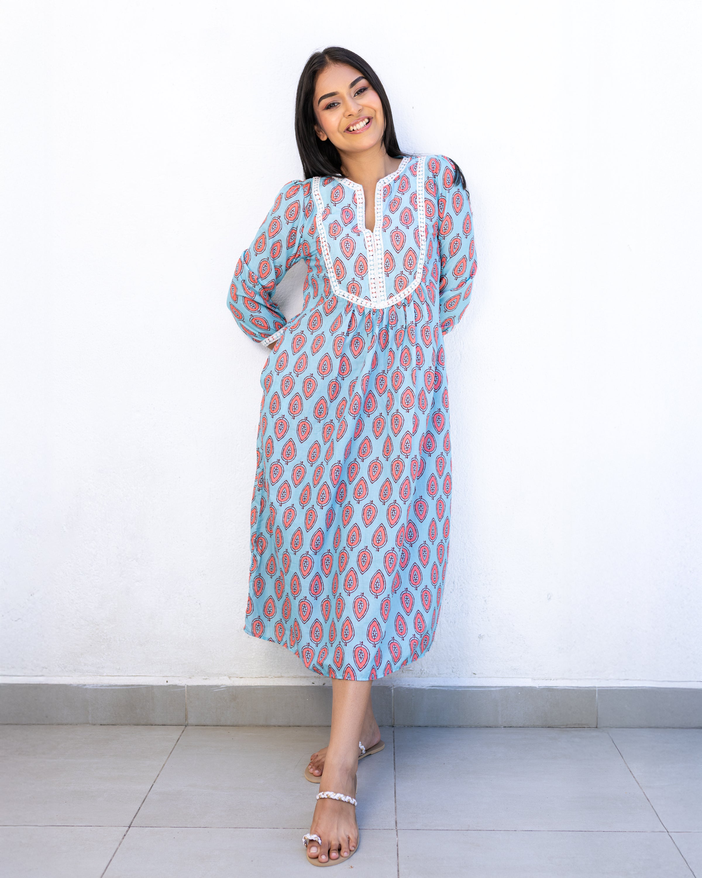 Soniya Kurtha Midi Dress - Pink Printed