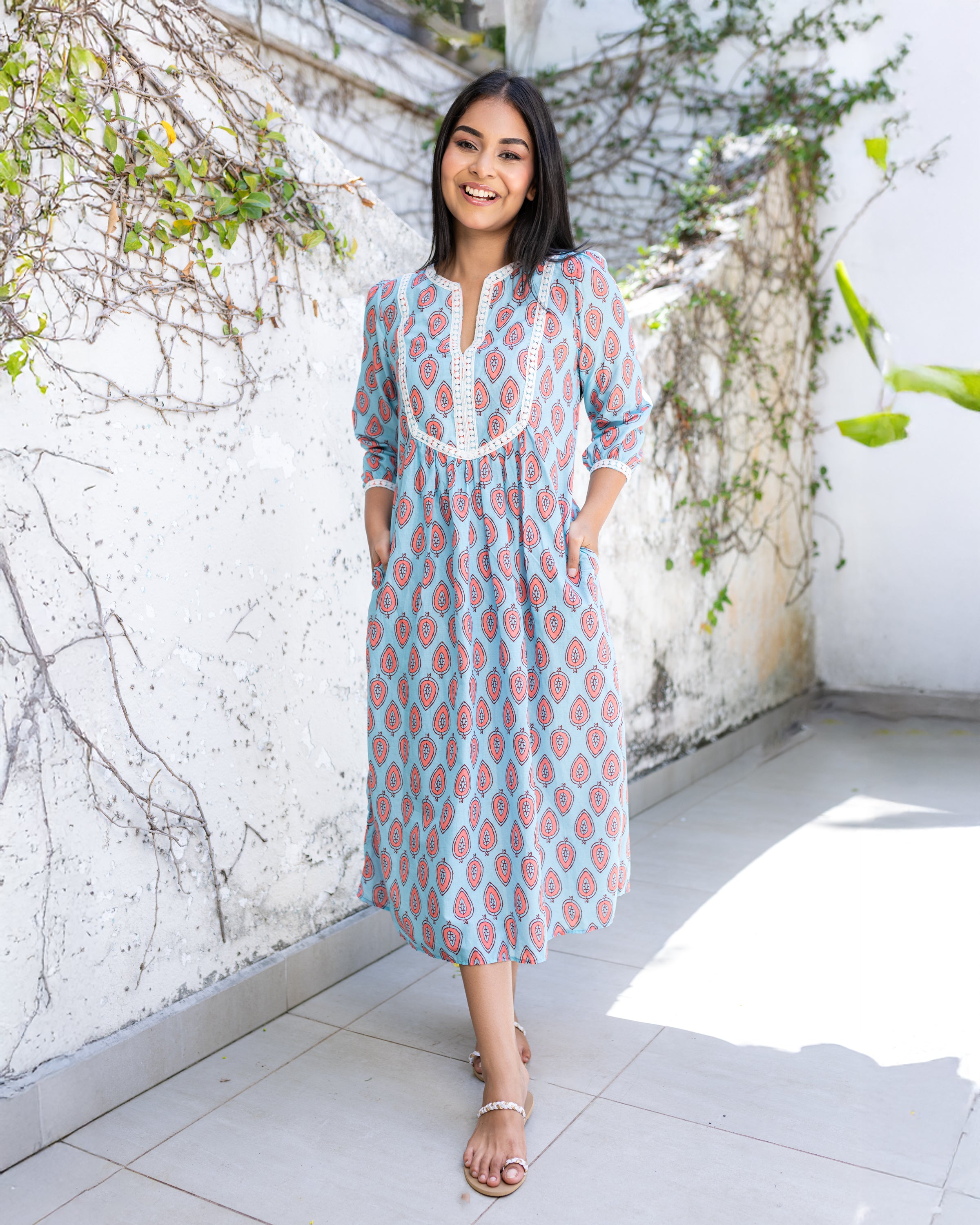 Soniya Kurtha Midi Dress - Pink Printed