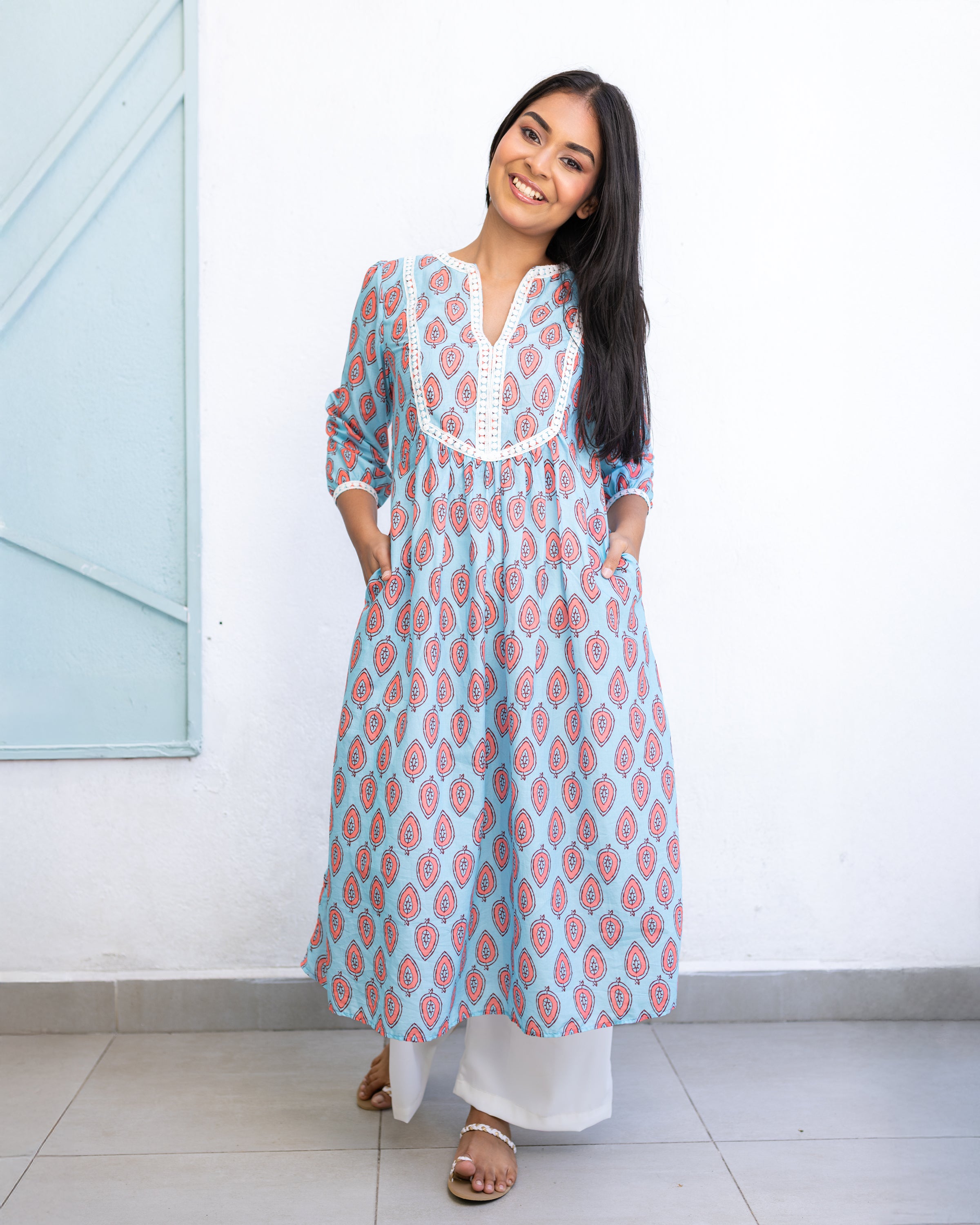 Soniya Kurtha Midi Dress - Pink Printed