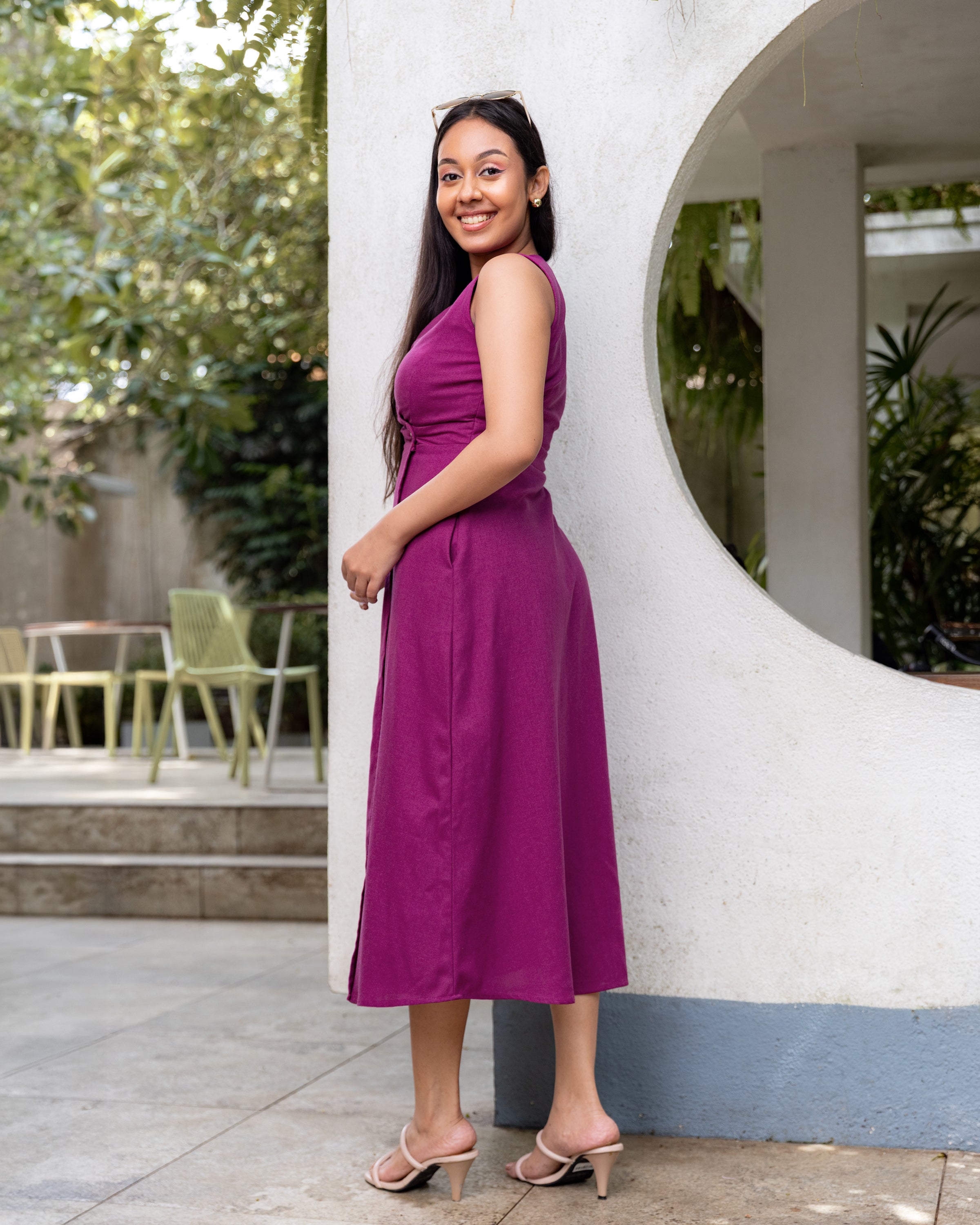 Melisa Linen Wraparound Midi Dress- Magenta – JoeY Clothing