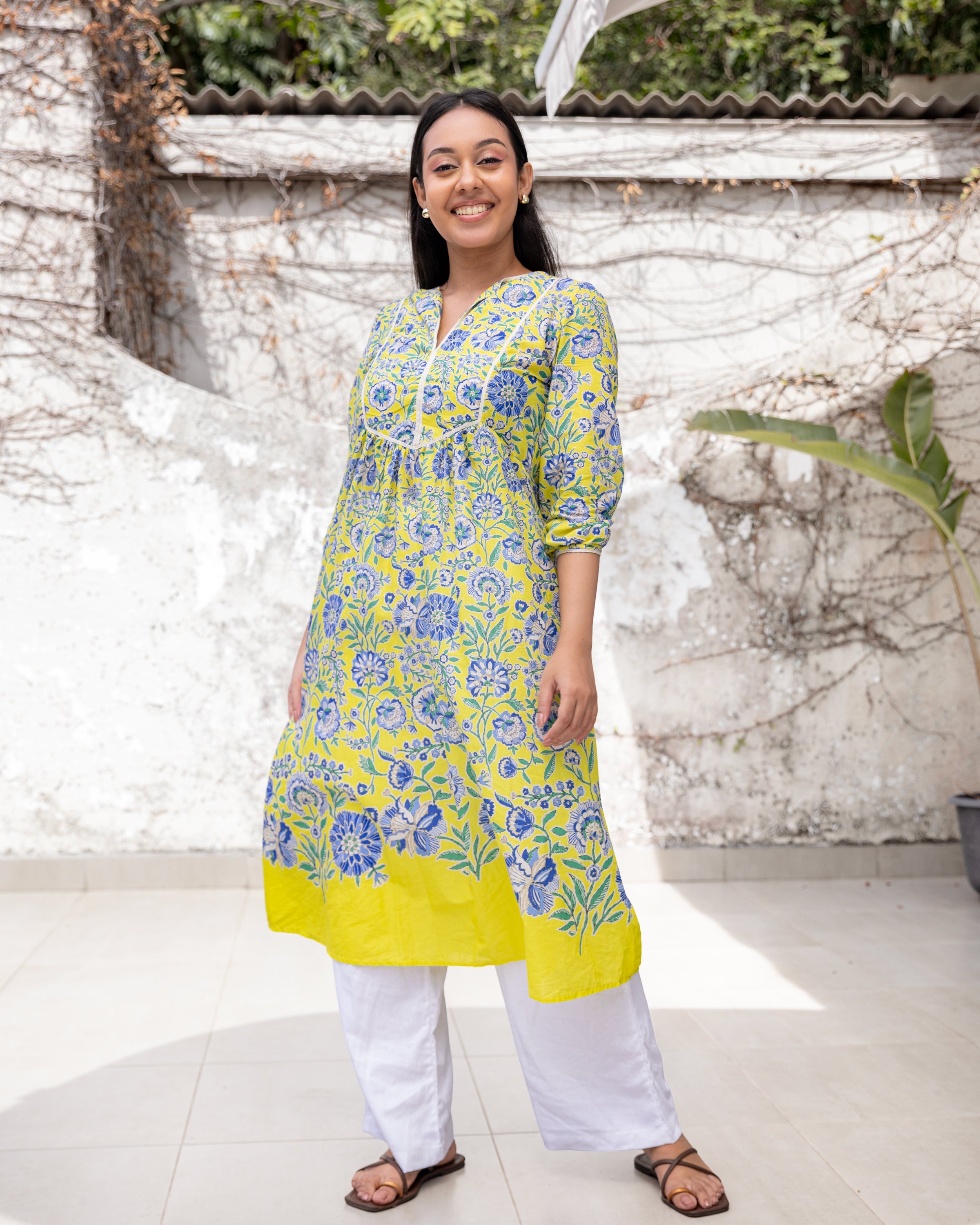 Soniya Kurtha Midi Dress - Yellow Printed
