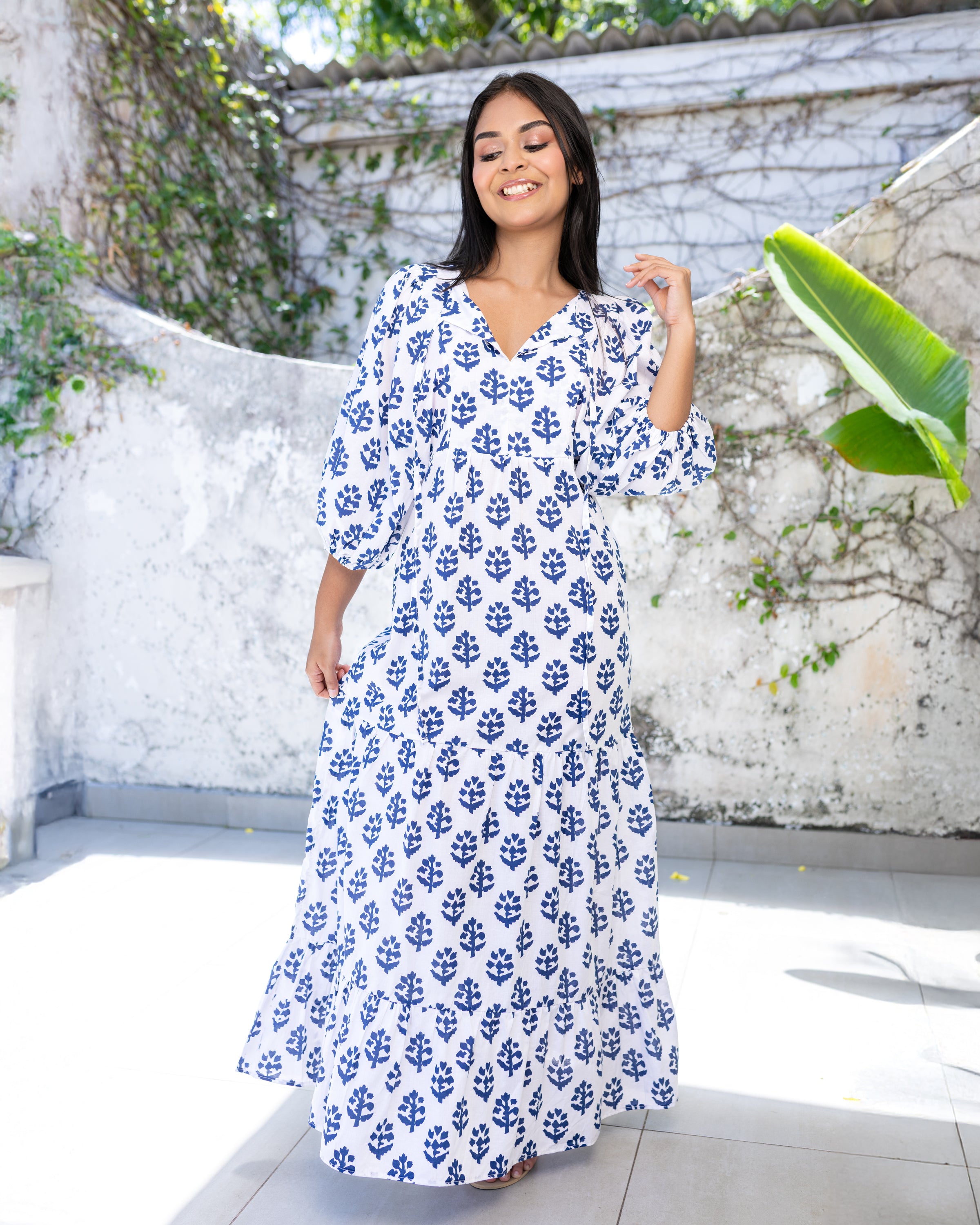 April Maxi Dress - Blue Printed