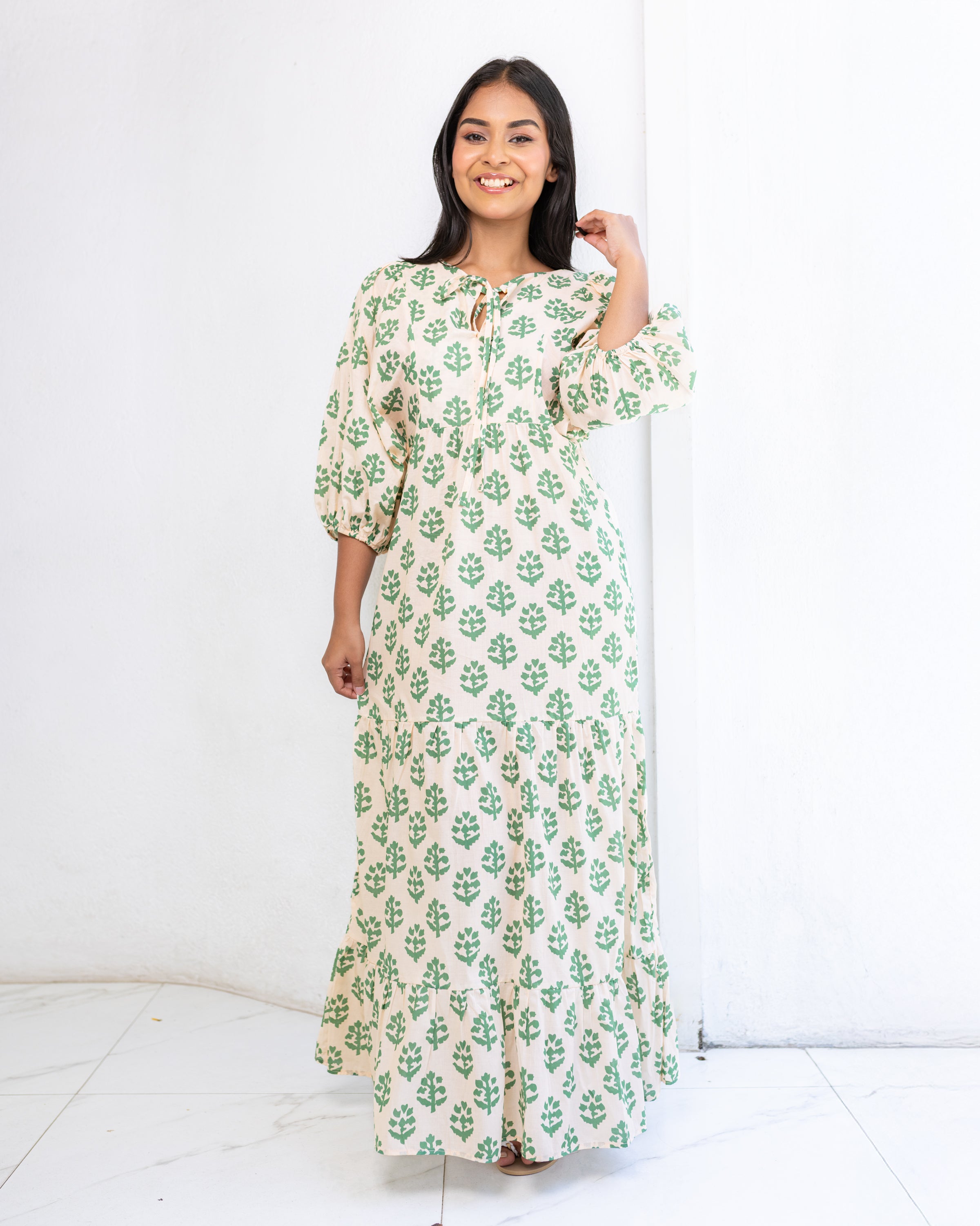 April Maxi Dress - Green Printed