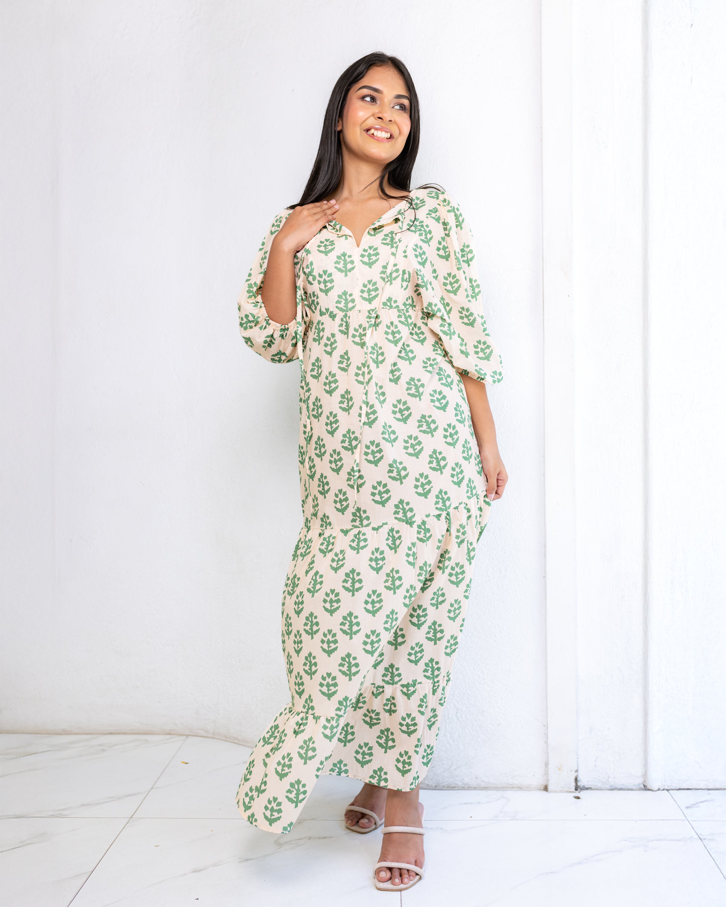 April Maxi Dress - Green Printed