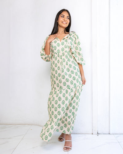April Maxi Dress - Green Printed