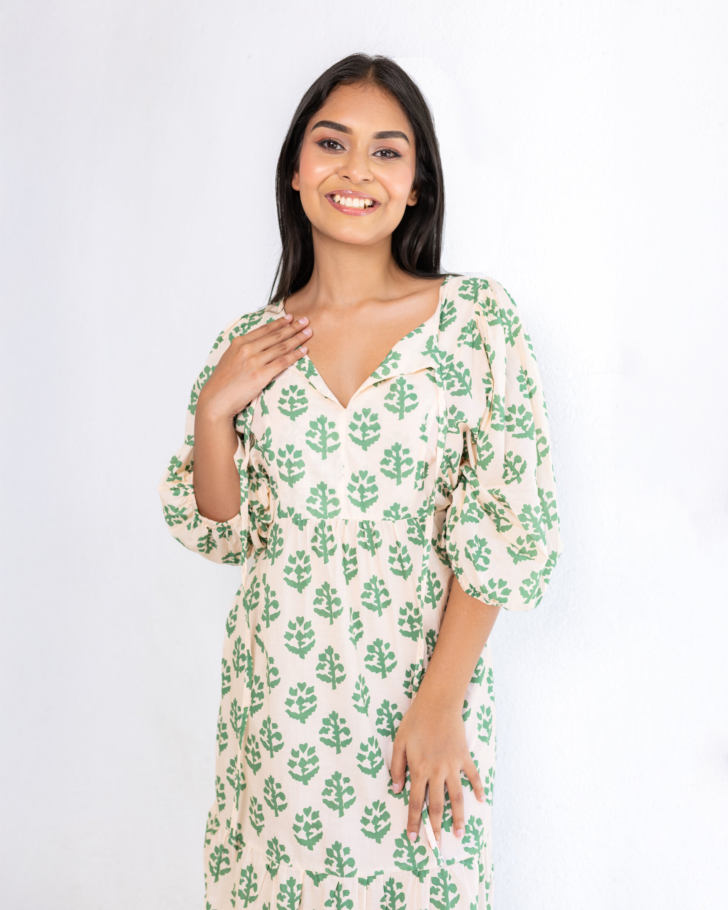 April Maxi Dress - Green Printed