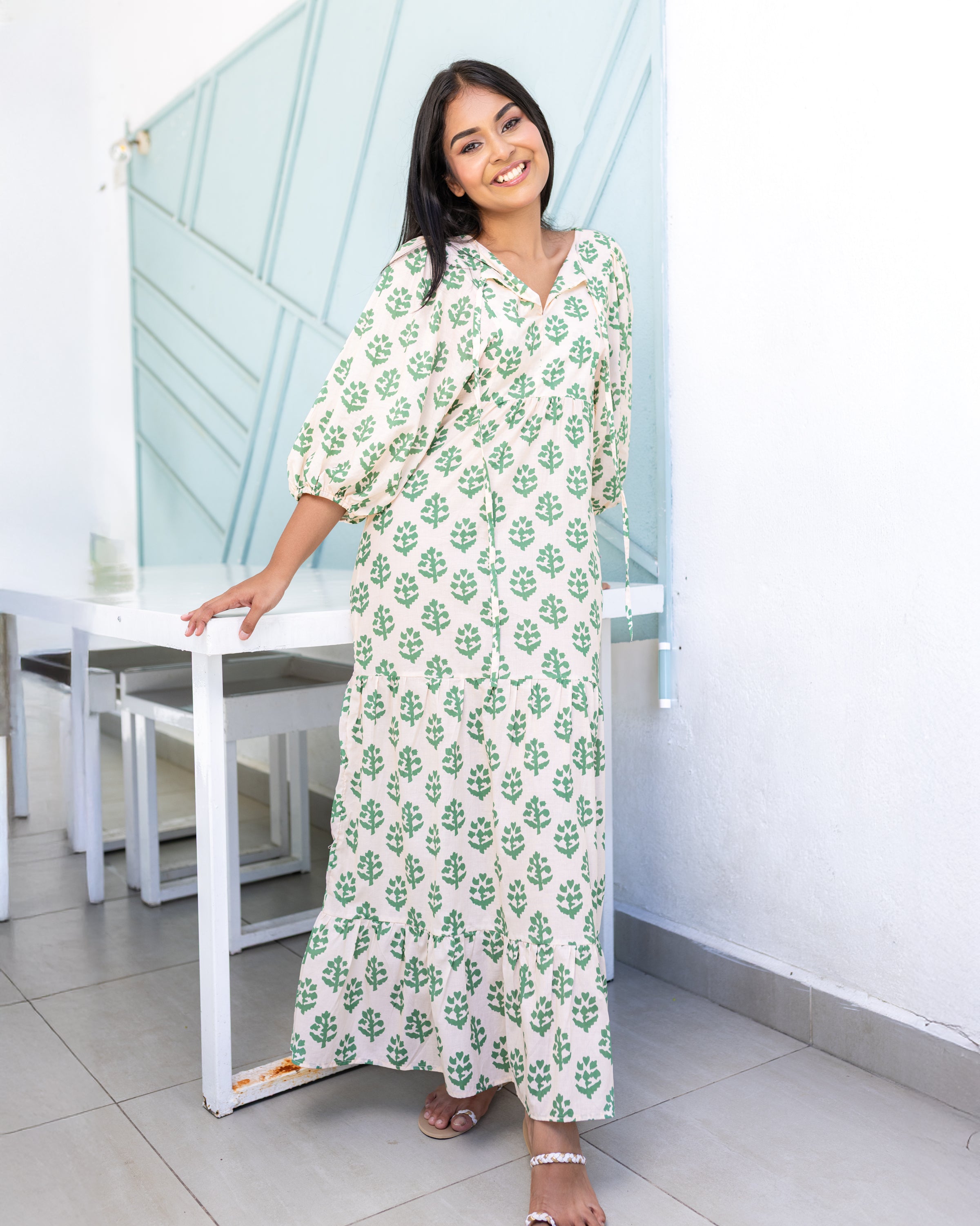 April Maxi Dress - Green Printed