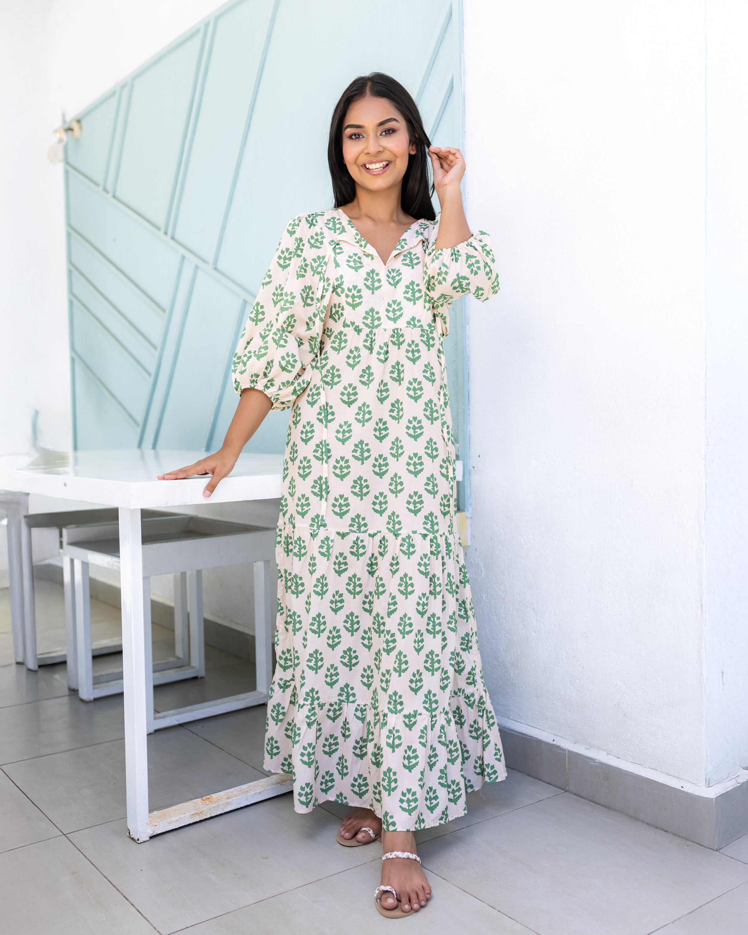 April Maxi Dress - Green Printed