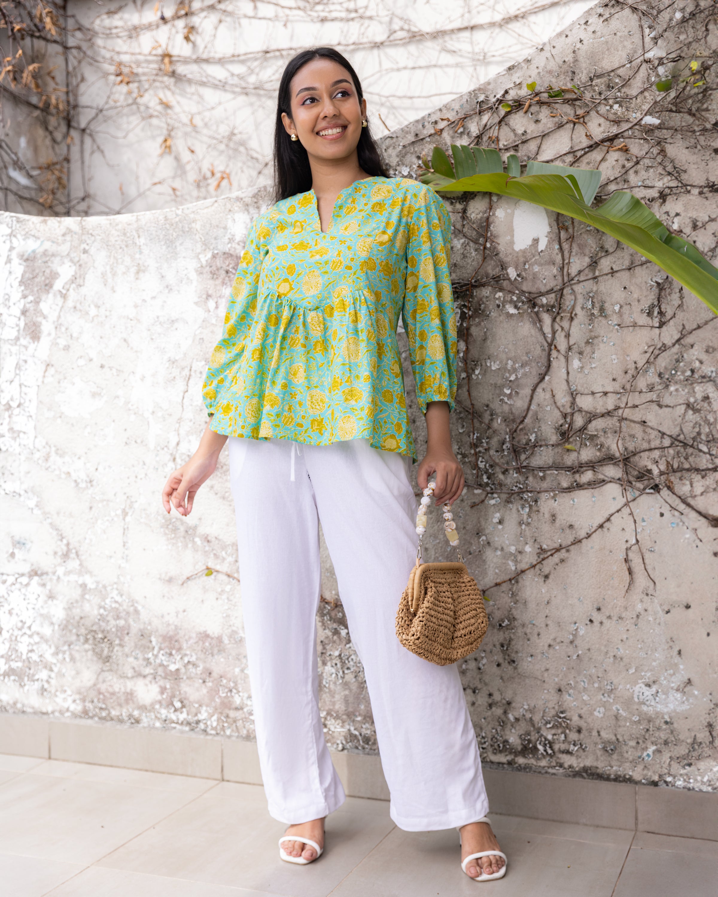 Ruhi Ethnic Printed Cotton Top - Green Printed