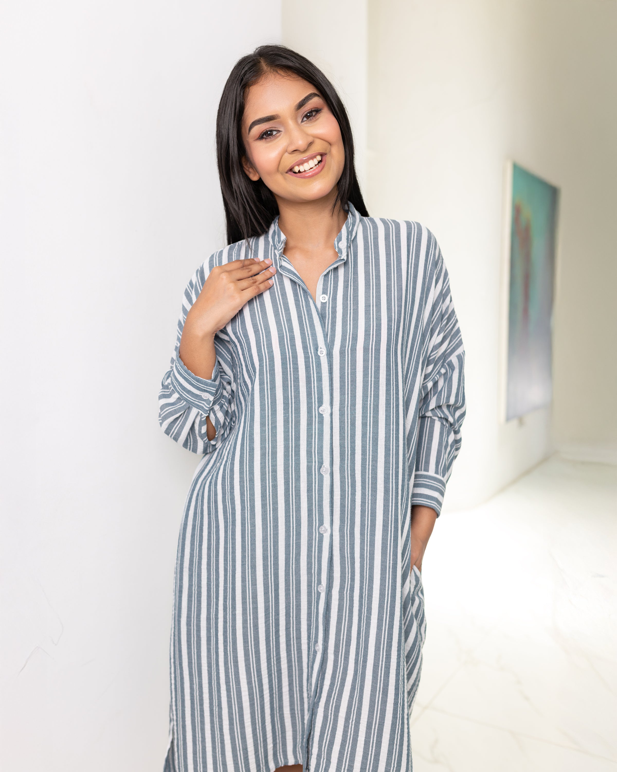 Lucia Oversized Dress - Green Stripe