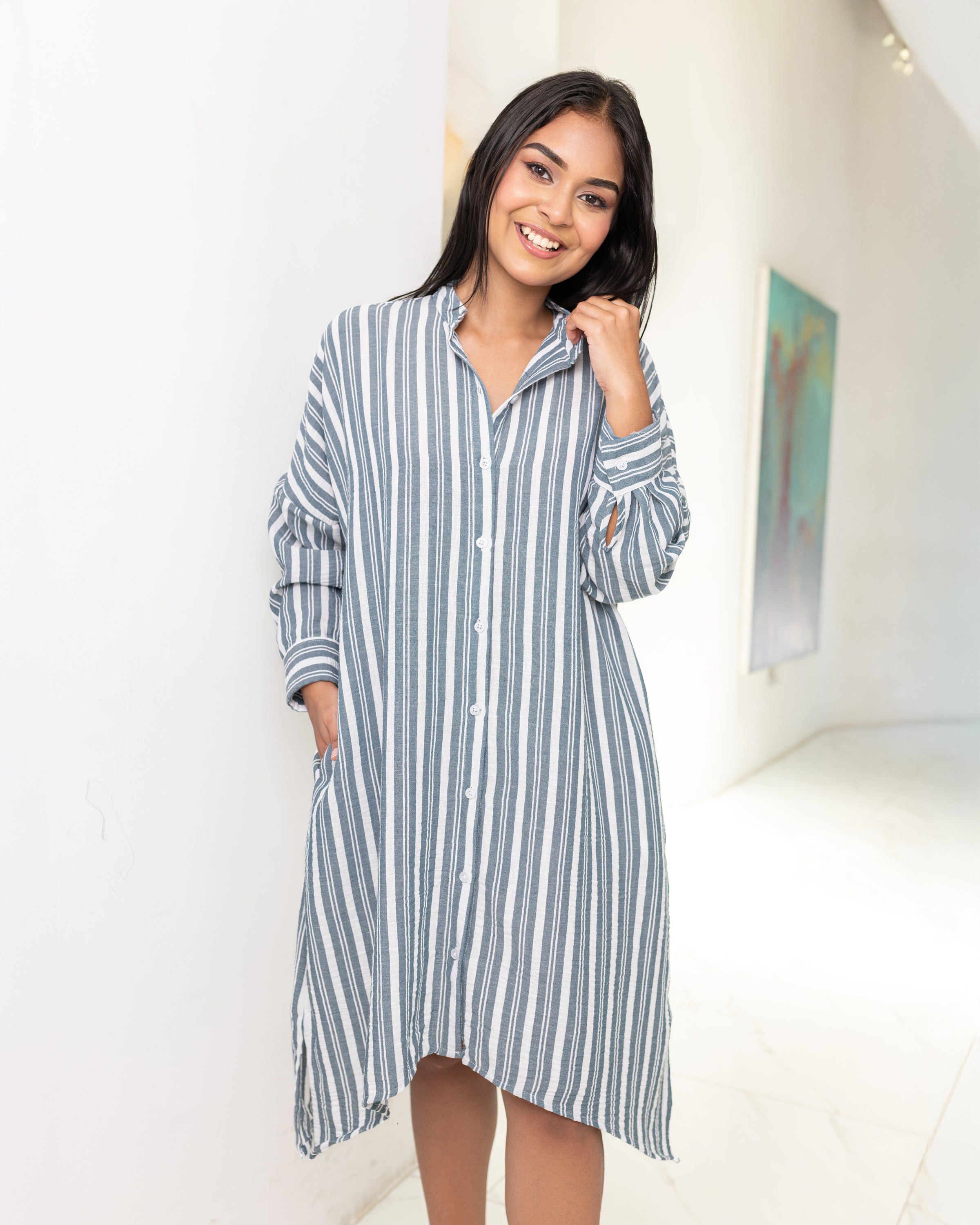 Lucia Oversized Dress - Green Stripe
