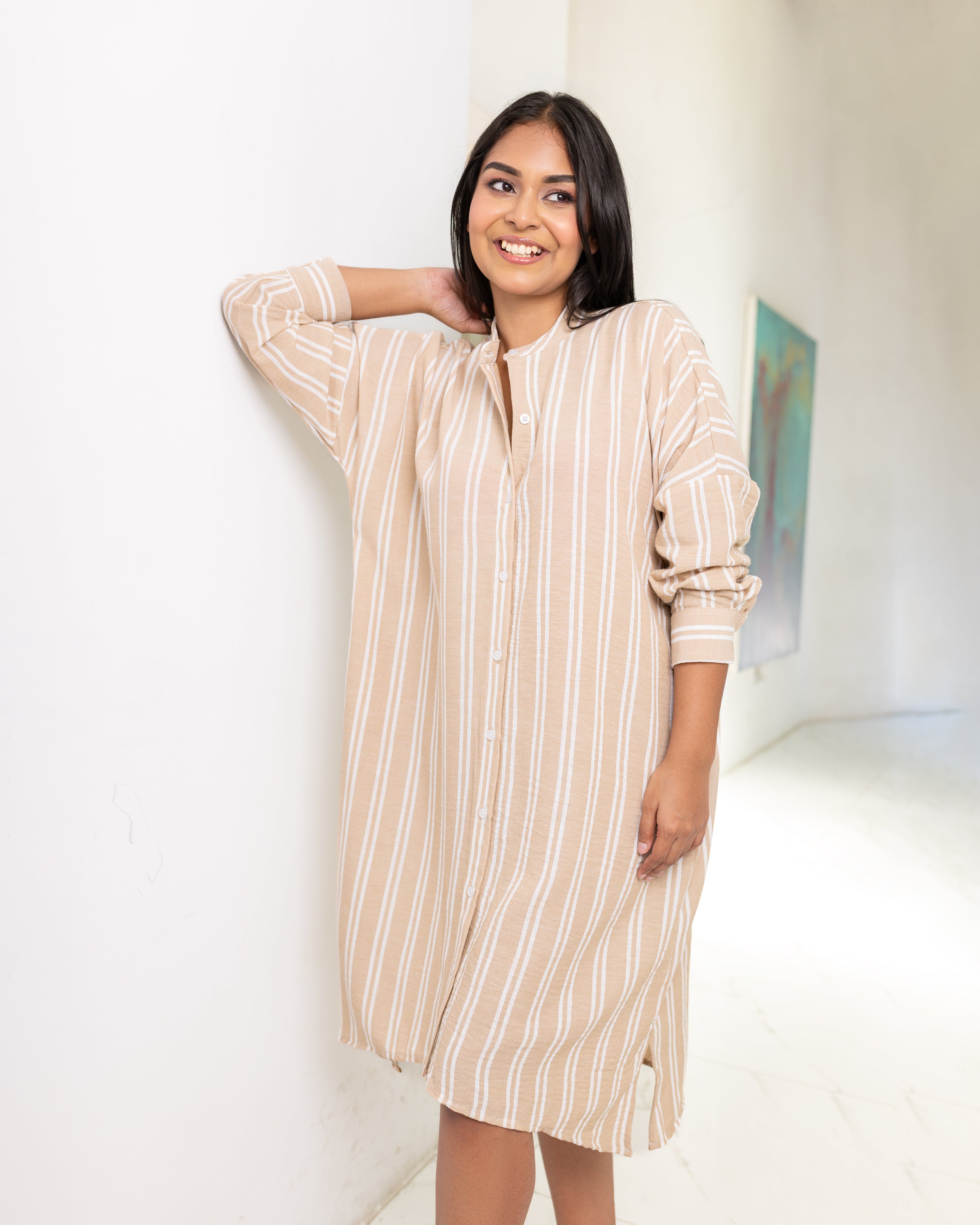 Lucia Oversized Dress - Brown Stripe