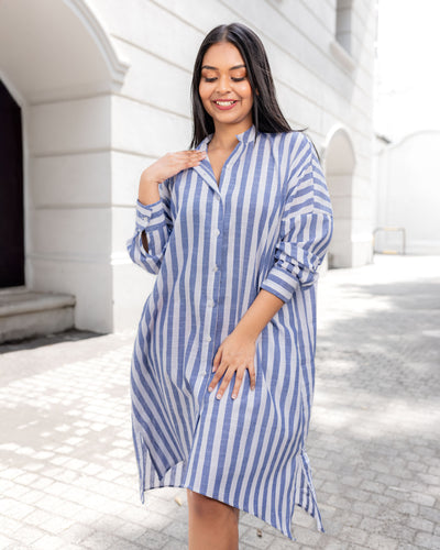 Lucia Oversized Dress - Dark Blue Stripe