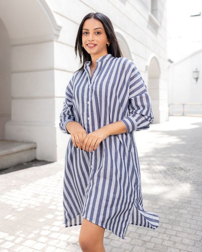 Lucia Oversized Dress - Grey Stripe