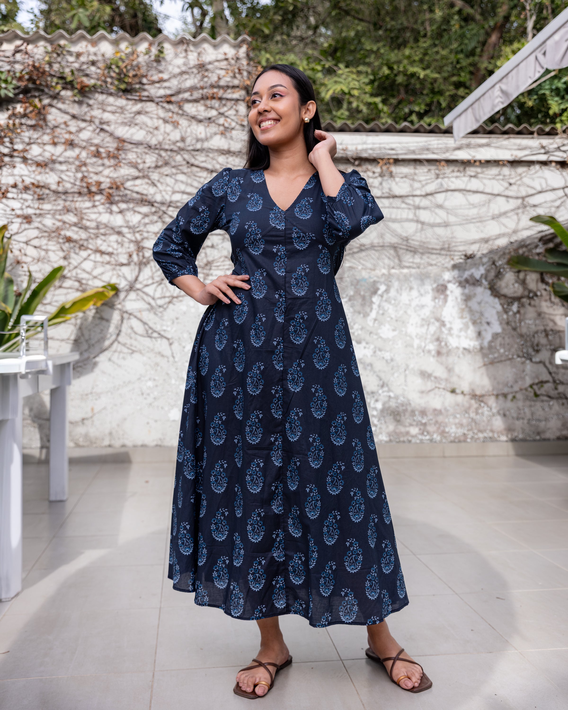 Aaliya Printed Ethnic Kurtha Dress - Blue Printed