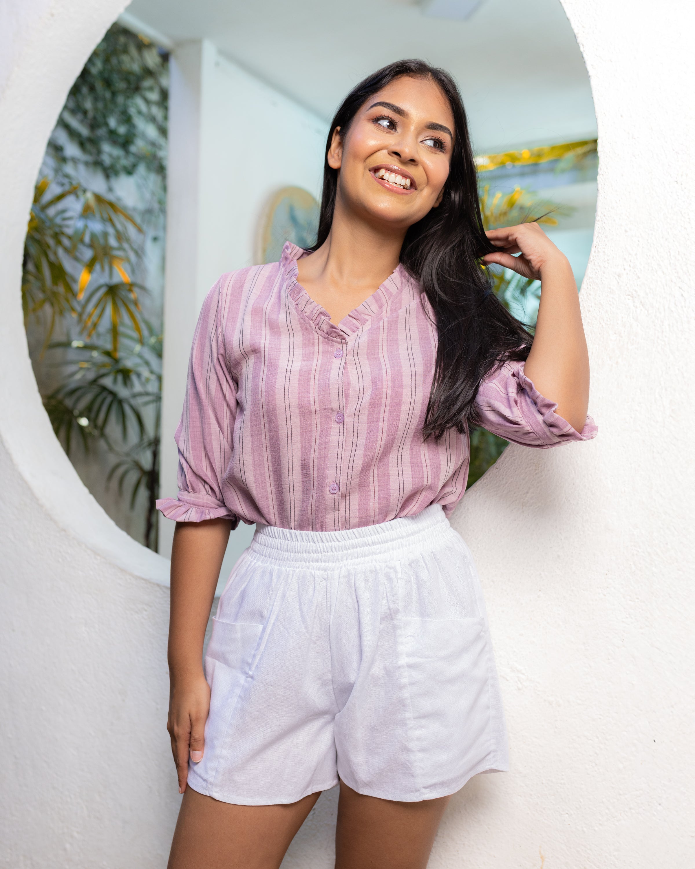 Cora Shirt- Dark Pink stripe