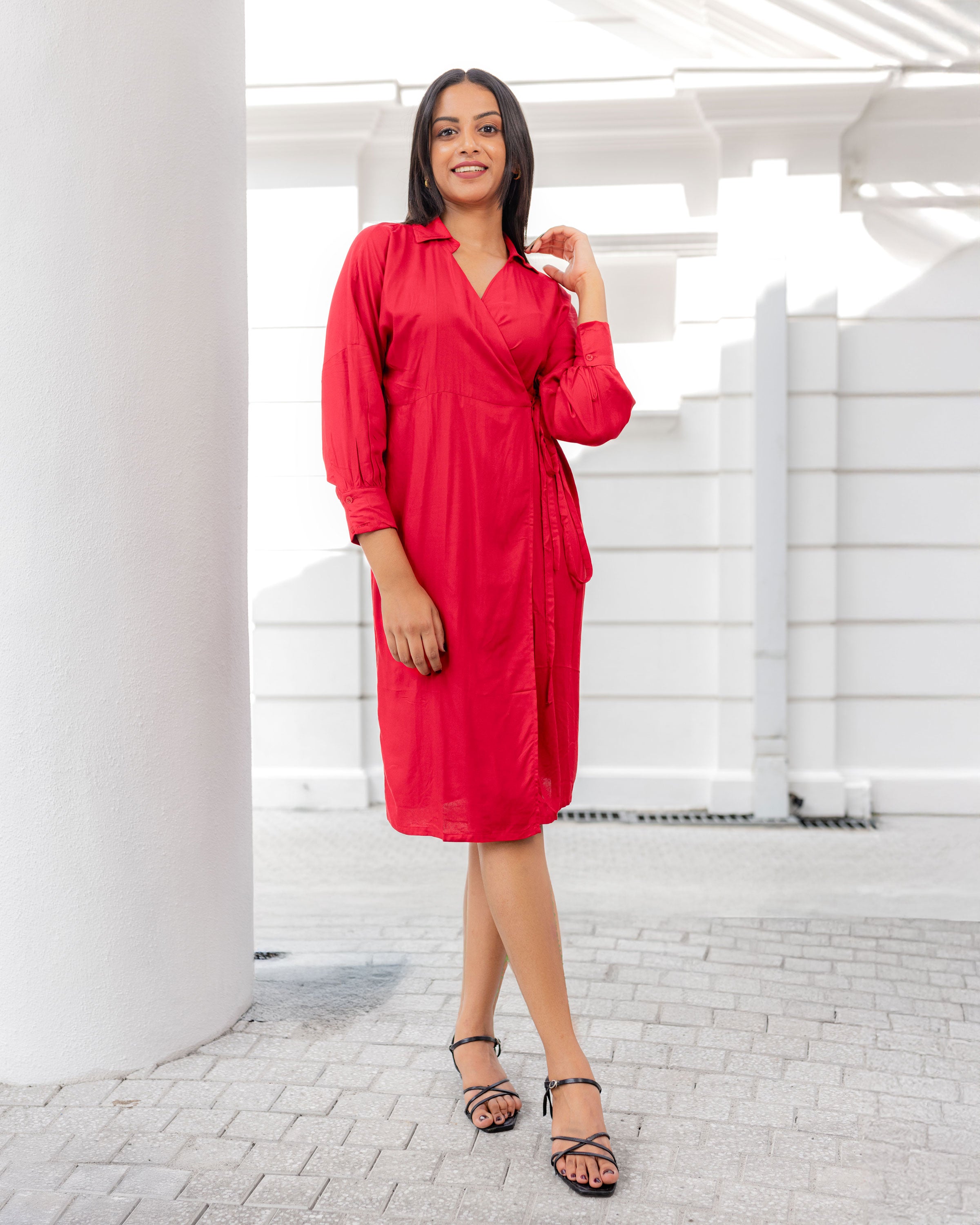 Stella Drop Shoulder Midi Wrap - Red