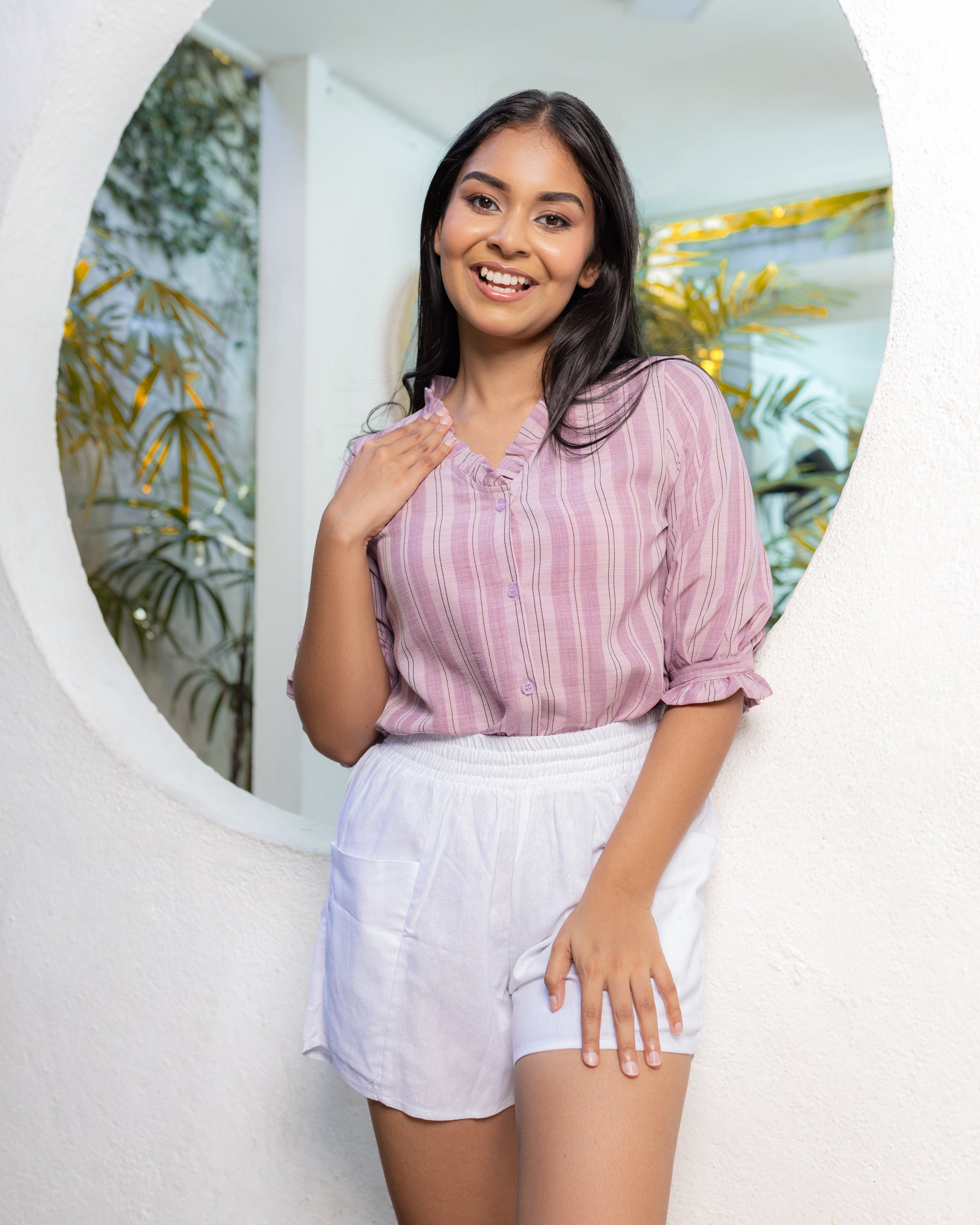 Cora Shirt- Dark Pink stripe