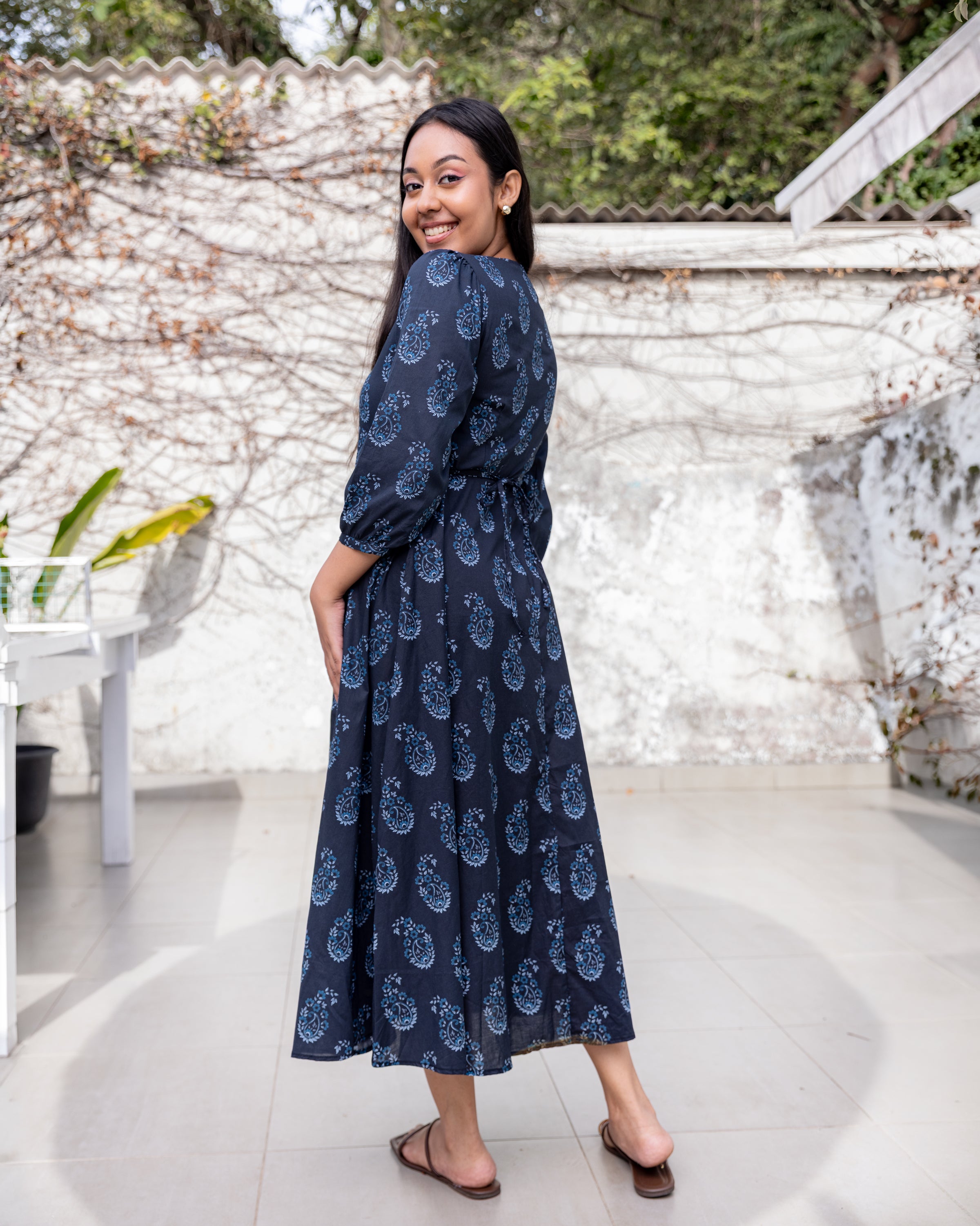 Aaliya Printed Ethnic Kurtha Dress - Blue Printed