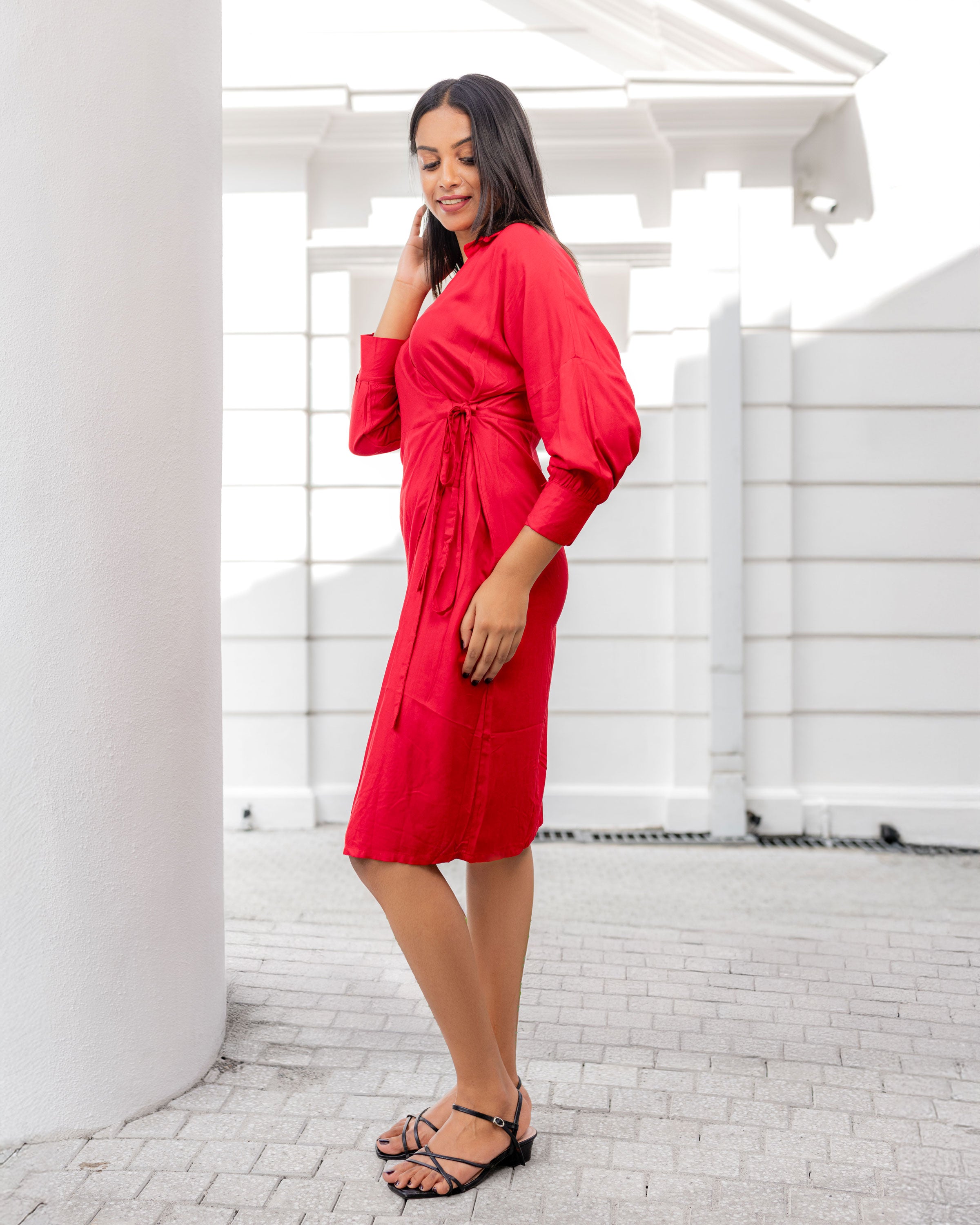 Stella Drop Shoulder Midi Wrap - Red