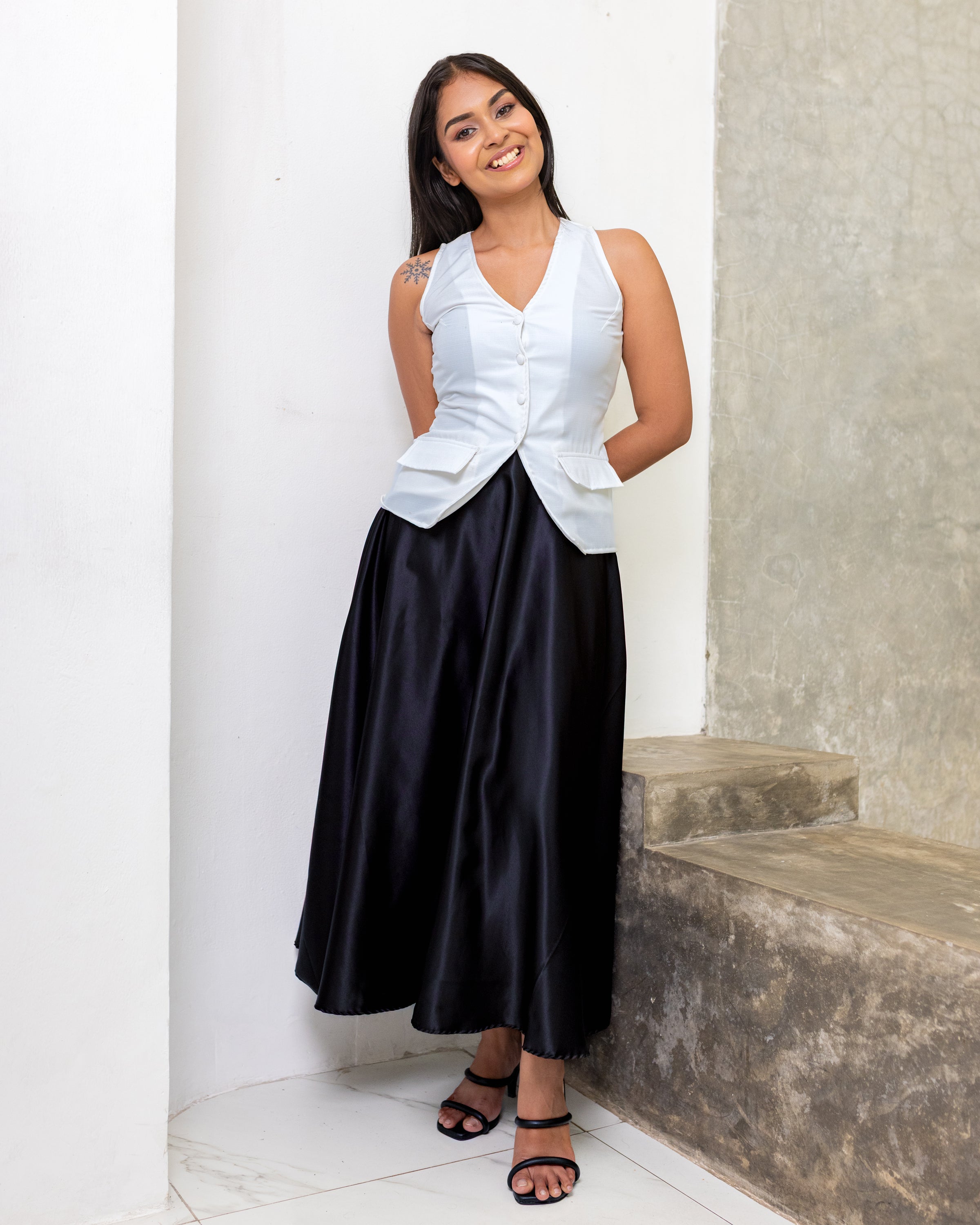 Elenor Satin Flared Skirt - Black