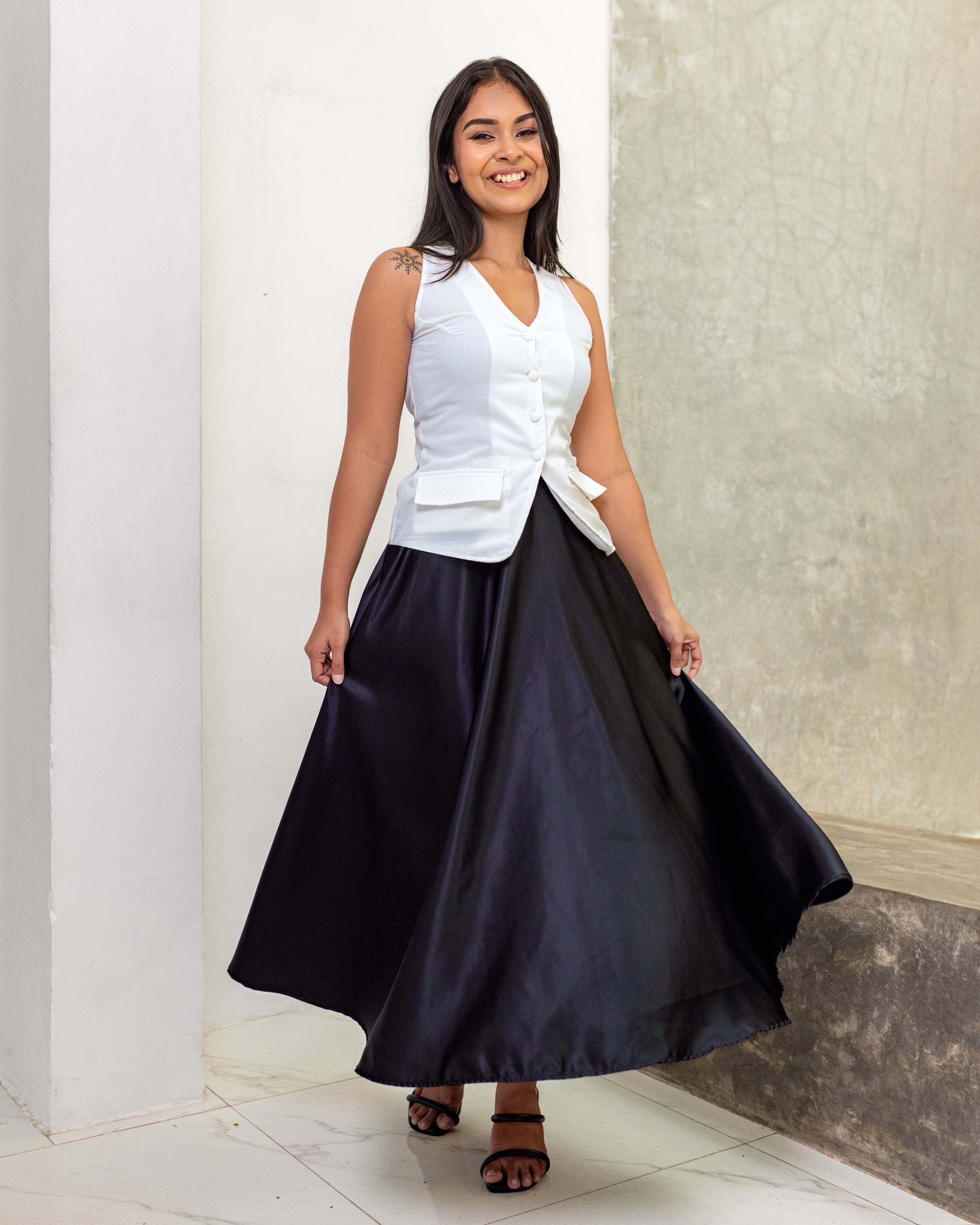 Elenor Satin Flared Skirt - Black
