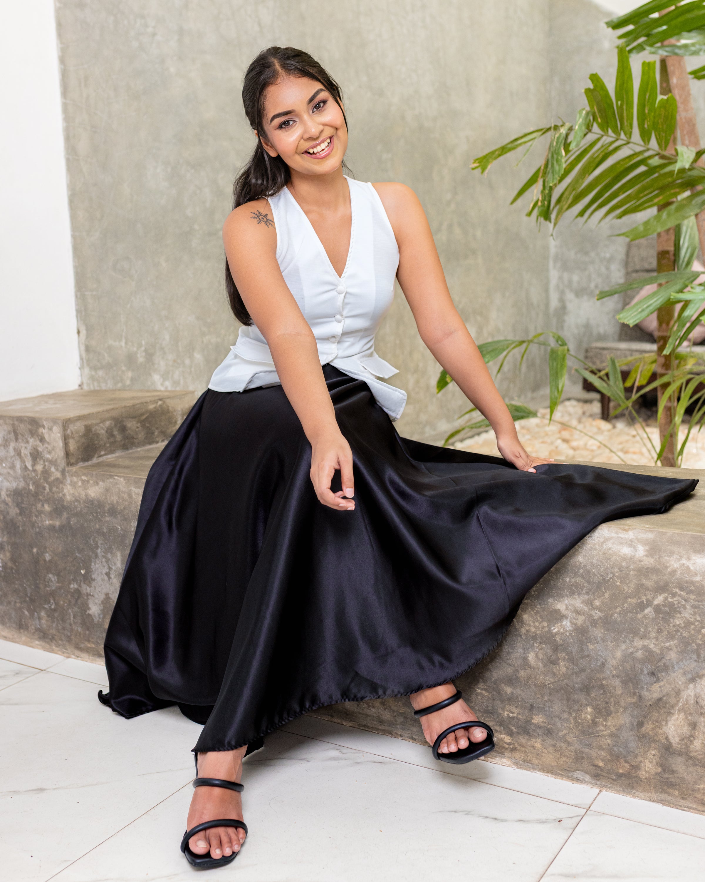 Elenor Satin Flared Skirt - Black