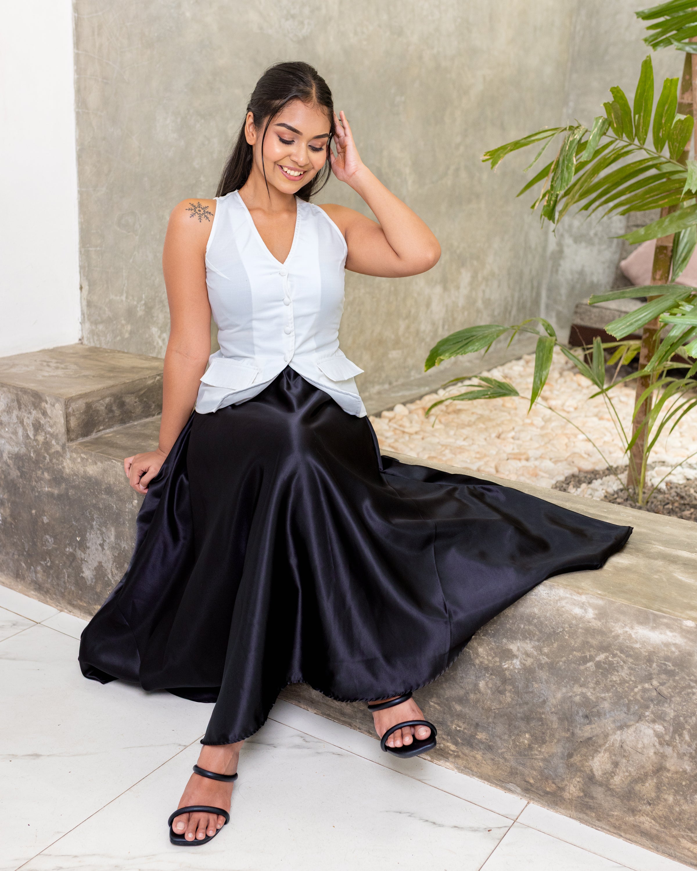 Elenor Satin Flared Skirt - Black