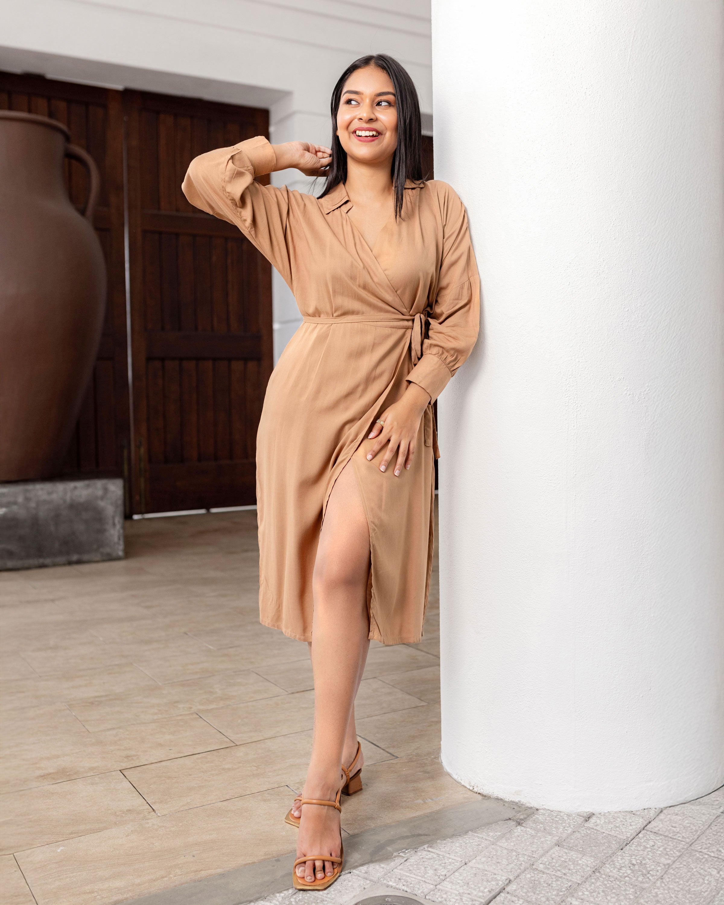 Stella Drop Shoulder Midi Wrap - Sand