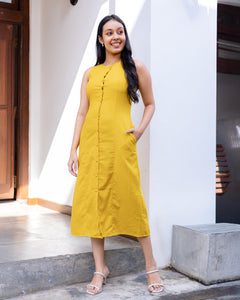 Aheli Linen Button down Dress - Yellow