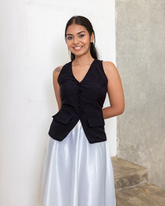 Elenor Satin Flared Skirt - White
