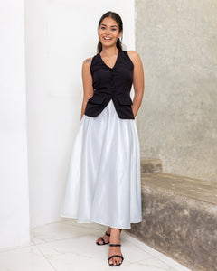 Elenor Satin Flared Skirt - White