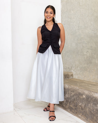 Elenor Satin Flared Skirt - White